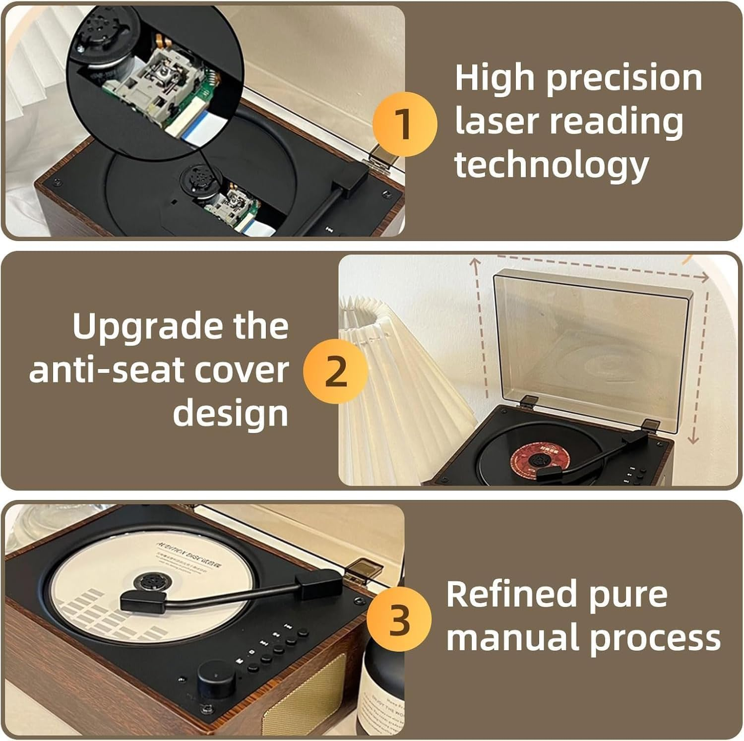Retro Portable CD Player with Dual Hifi Speakers, Bluetooth 2000Mah Rechargeable Wood CD Music Players for Home image number 6