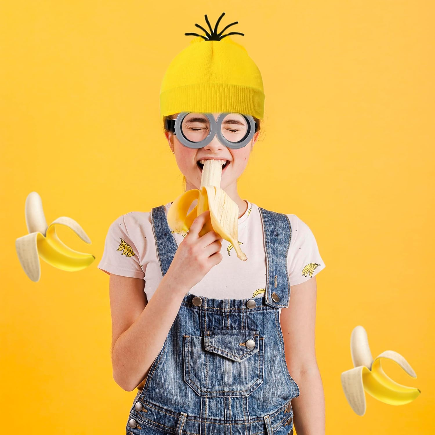 AUTOWT Yellow Halloween Costume Accessories Adult, Halloween Fancy Dress-Up Outfit with Beanie Knit Hats Goggles Gloves Tutu Skirt for Men Women Cosplay Holiday Xmas Party - Yellowblue 5Pcs image number 2