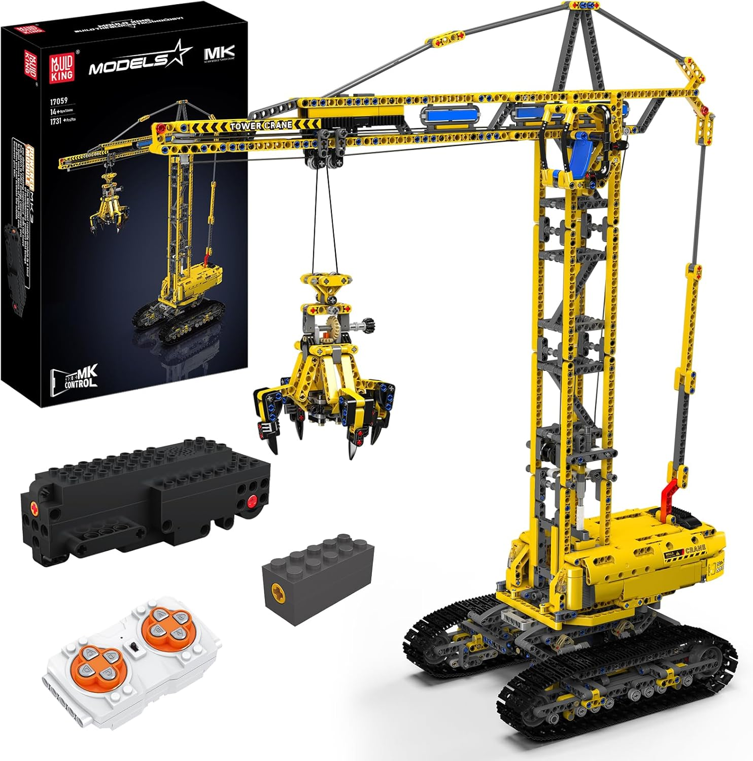 Mould King 17059 Crawler Crane Engineering Vehicle Building Set, Remote Control Excavator Car Model Block Kit MOC, STEM Gift Toy to Build for Boys Girls Aged 14+ 1731Pcs image number 5