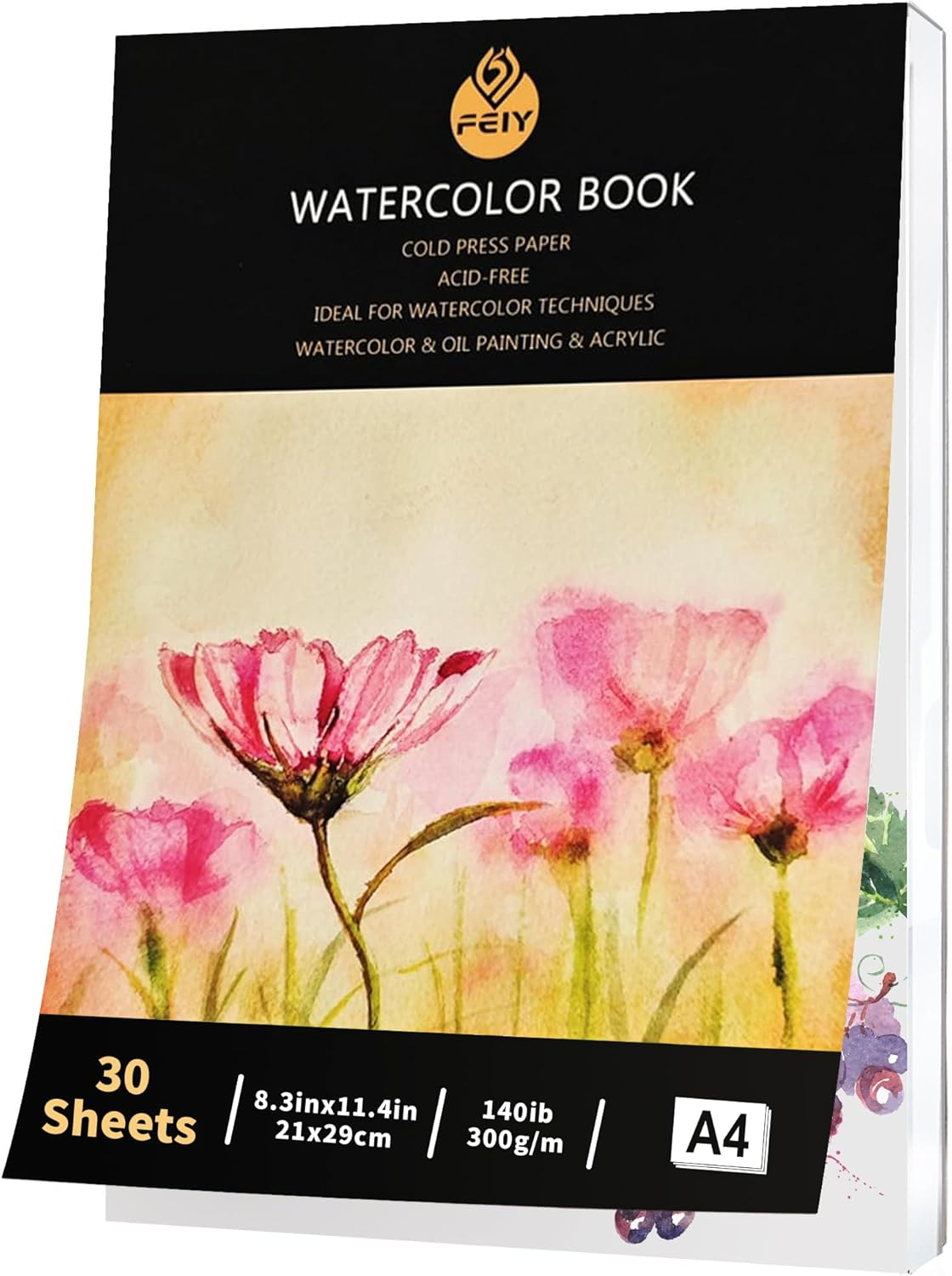 Watercolor Paper, 30 Sheets 300Gsm/140Lbs Drawing Paper Pad. A4 Watercolor Book Pad Acid Free, Cold Pressed, Watercolor Sketchbook for Painting, Drawing, Quick Drawing and Mixed Media. (颜色B)