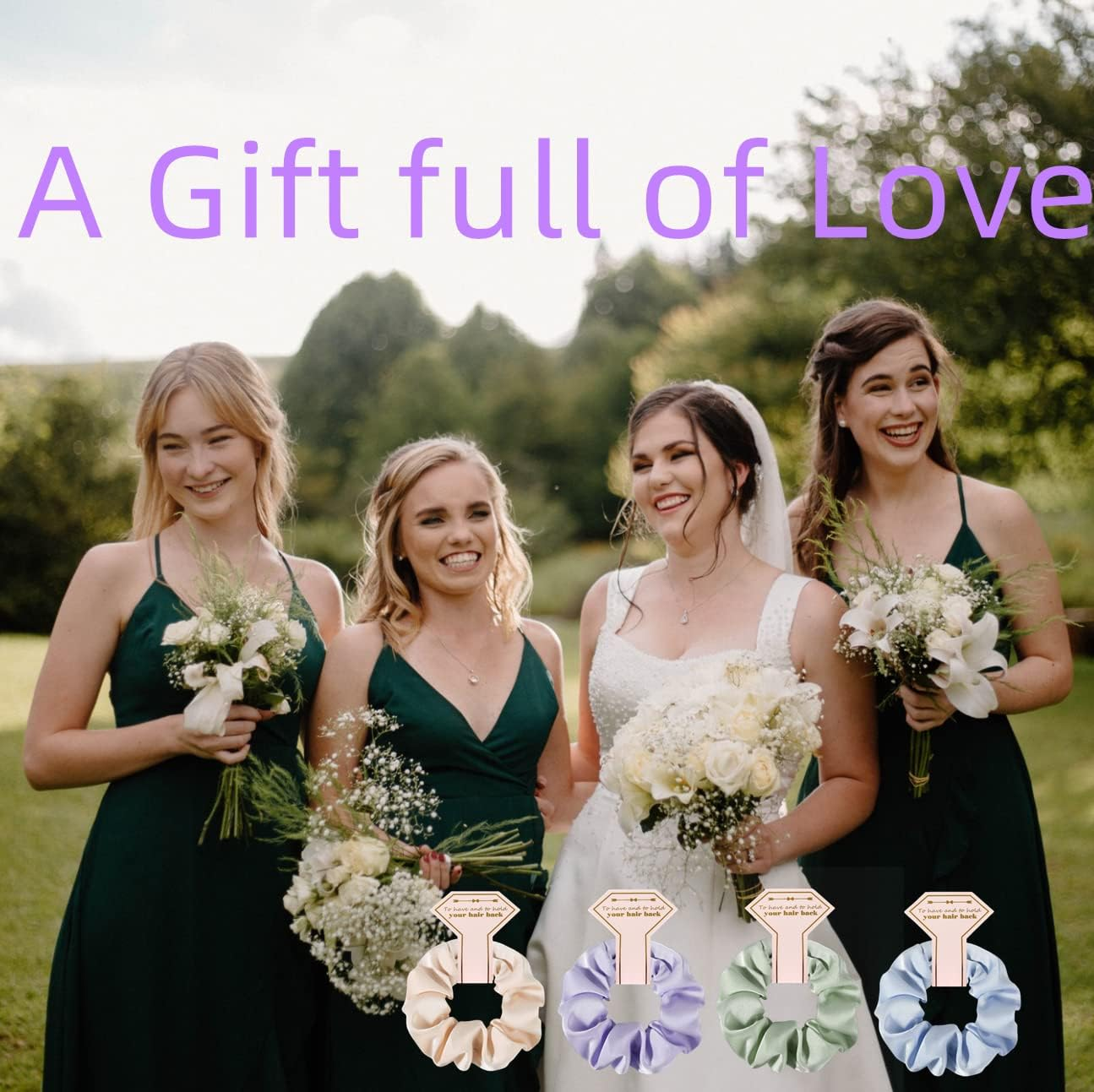 Hasoar New Smooth Linen Satin Bridesmaid Scrunchies 12 Pack Proposal Gifts Elastics Hair Ties Scrunchies Bachelorette Party Favors Satin Bridesmaid Gift for Bridal Wedding Parties Guests (Sage Green) - Black image number 6