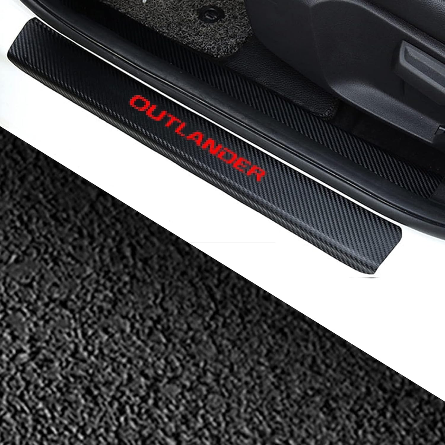 Decoration Car Door Entry Guard Door Sill Scuff Plate Stickers Compatible with Mitsubishi Outlander Carbon Fiber Leather (Red) image number 1