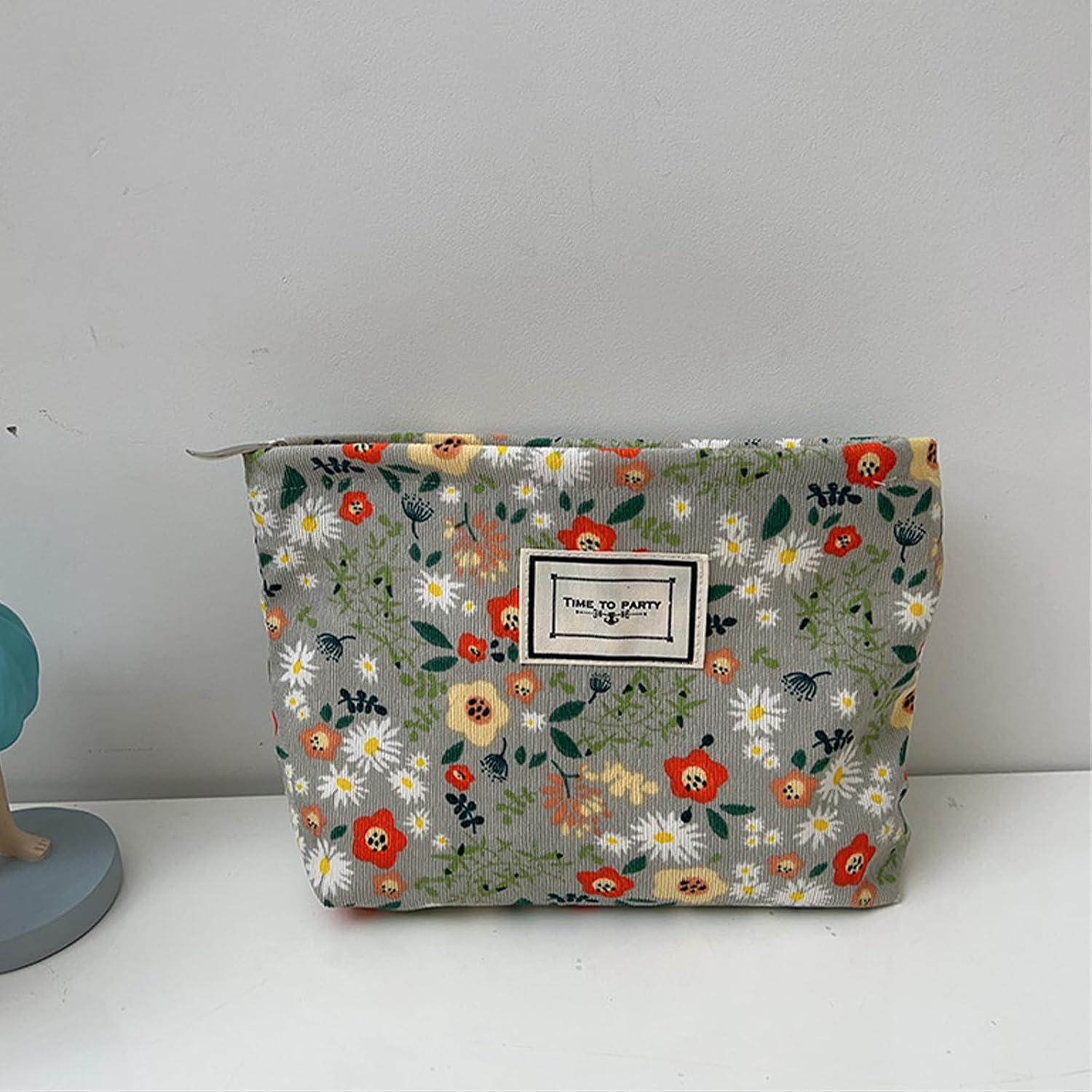 Gidary Floral Cosmetic Bag Makeup Bag Preppy Cute Corduroy Toiletry Bag for Women Travel Essentials（Green） image number 2