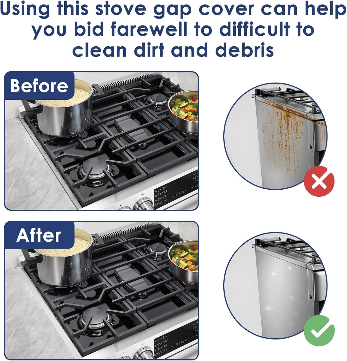 GOKENA 2 Pcs Stainless Steel Stove Gap Covers Kitchen Stove Gap Covers Kitchen Oven Gap Cover Heat Resistant Flexible Stove Side Gap Cover for Seals Gaps between Stovetop Oven and Counter image number 2