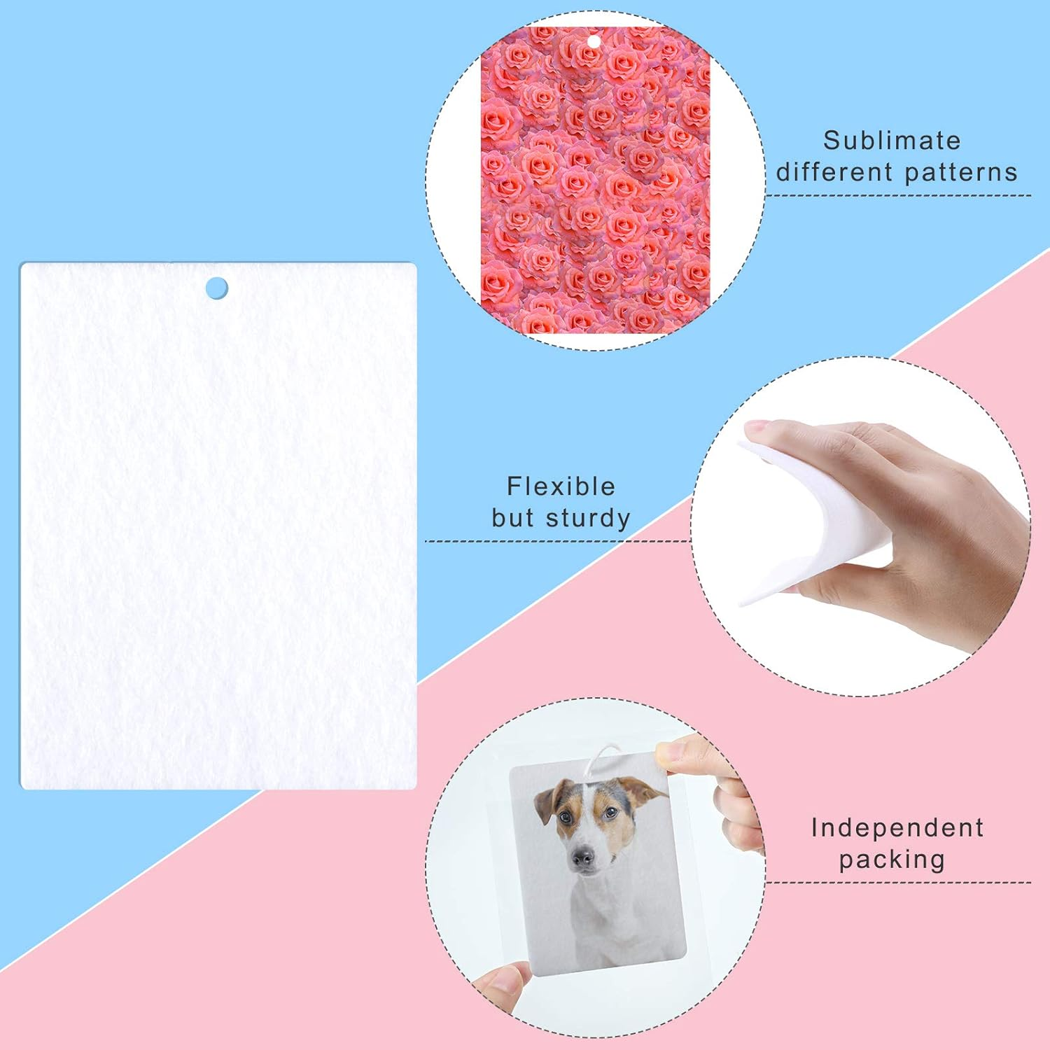 50 Pieces Sublimation Air Freshener Blank Sheets Car Scented Hanging Felt Air Freshener White Fragrant Sheets with 100 Pieces Bags and Elastic Rope for Interior Use and Decor image number 1