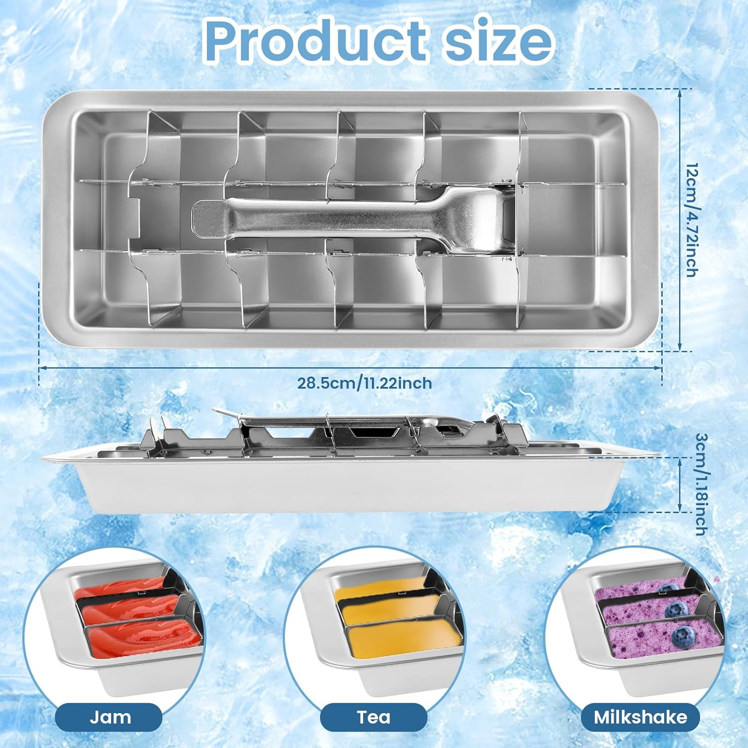 UKQRRTC Stainless Steel Ice Cube Tray, 18 Slot Removable Ice Cube Maker with Handle, Easy to Release Ice Cube Tray, Efficient Ice Cube Maker, Reliable Ice Cube Tray image number 4