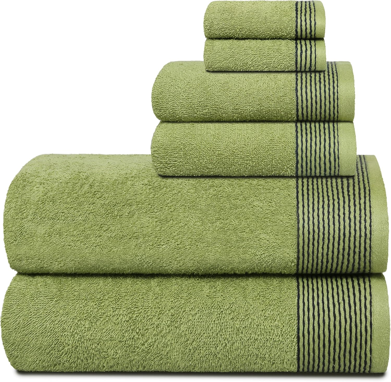 Belizzi Home 100% Cotton Ultra Soft 6 Pack Towel Set, Contains 2 Bath Towels 28X55 Inchs, 2 Hand Towels 16X24 Inchs & 2 Washcloths 12X12 Inchs, Compact Lightweight & Highly Absorbant - Kiwi Green - Brown image number 2