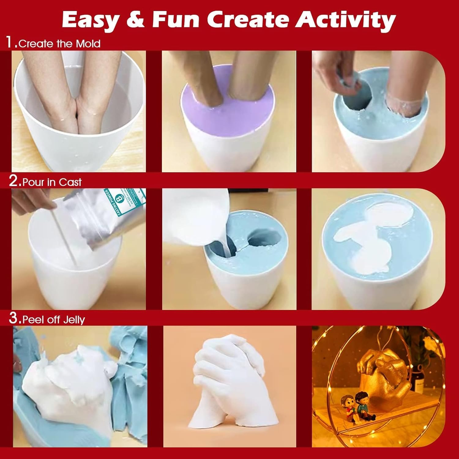 LTDSOAR Hand Casting Kit, Couples with Practice Kit, Hand Mold Kit for Adults & Kids, Romantic Anniversary Wedding Birthday for Her or Him,Boyfriend Girlfriend Unique image number 5