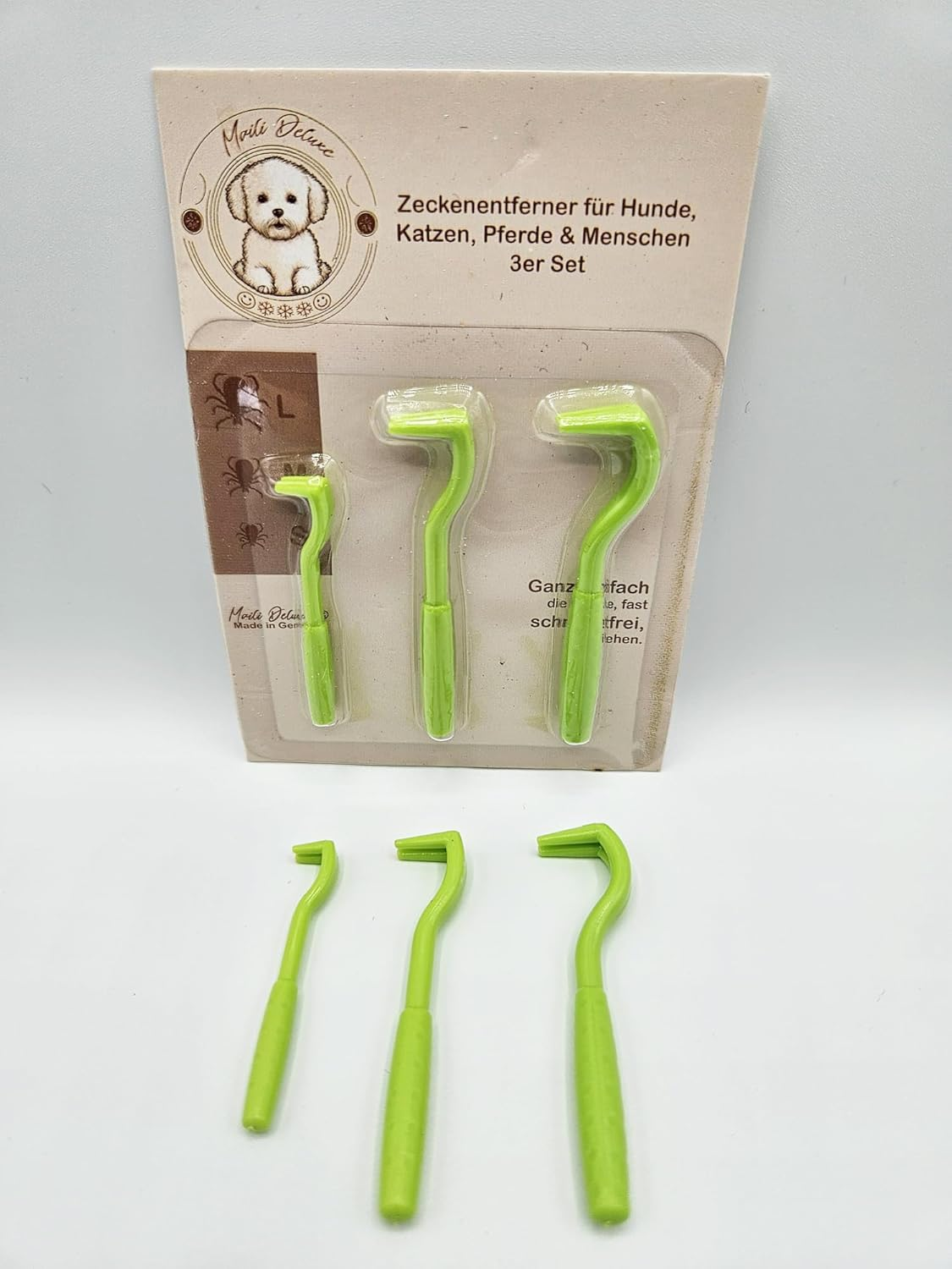 Maili Deluxe Set of 3 Tick Hooks for Dogs, Cats, Horse & Humans - Tick Lever as a Proven Tick Remover for Tick Tweezers I Alternative to Tick Tweezers (Green)