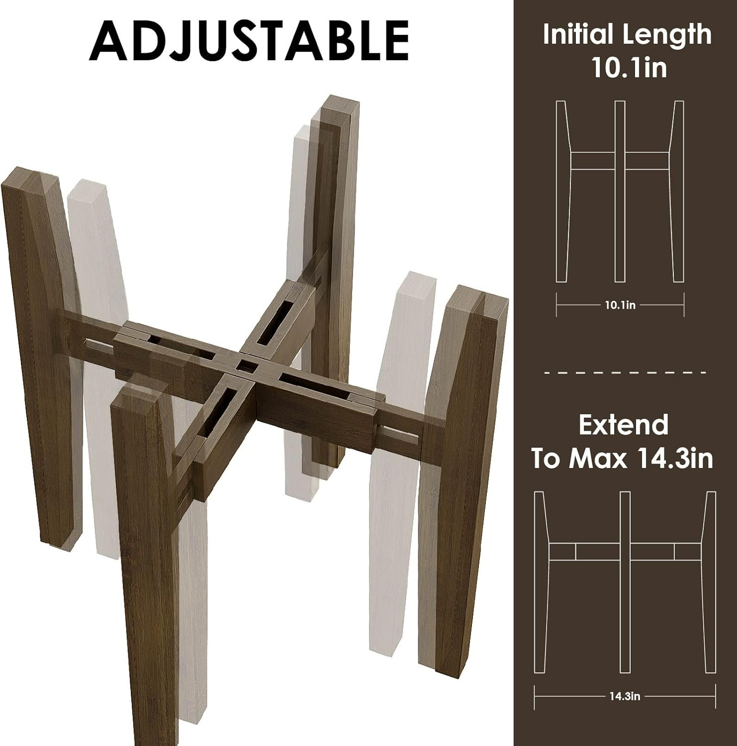 Bamworld Adjustable Plant Stand Indoor, Bamboo Indoor Planter Stand, Mid Century Modern Flower Pot Holder Rack, Fit 7.8'' to 12'' Planter image number 1