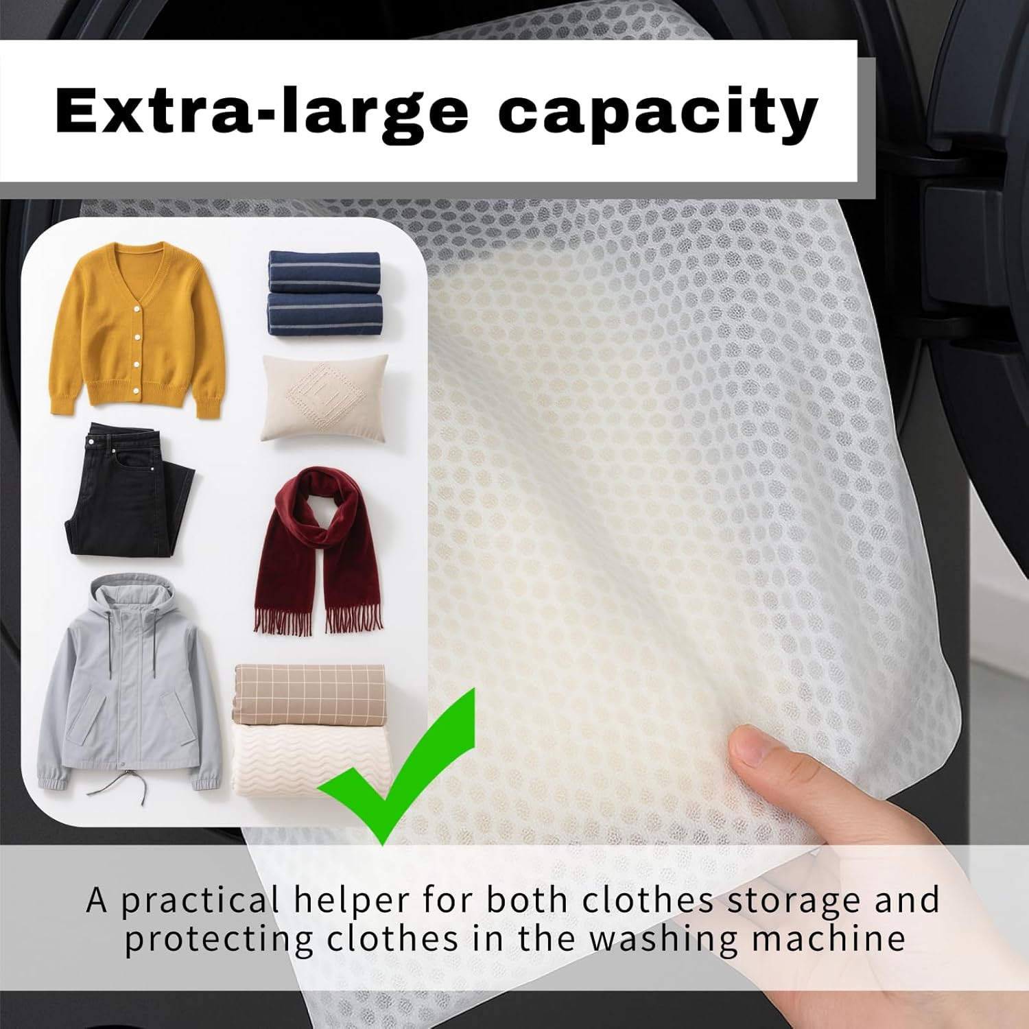 2 Pcs Large Mesh Laundry Bag for Delicates, Reusable Washing Bag with Zipper for Lingerie, Sweaters, and Toys, Travel Laundry Bag and Shoe Washing Bag for Safe Washing and Drying of Delicates image number 3