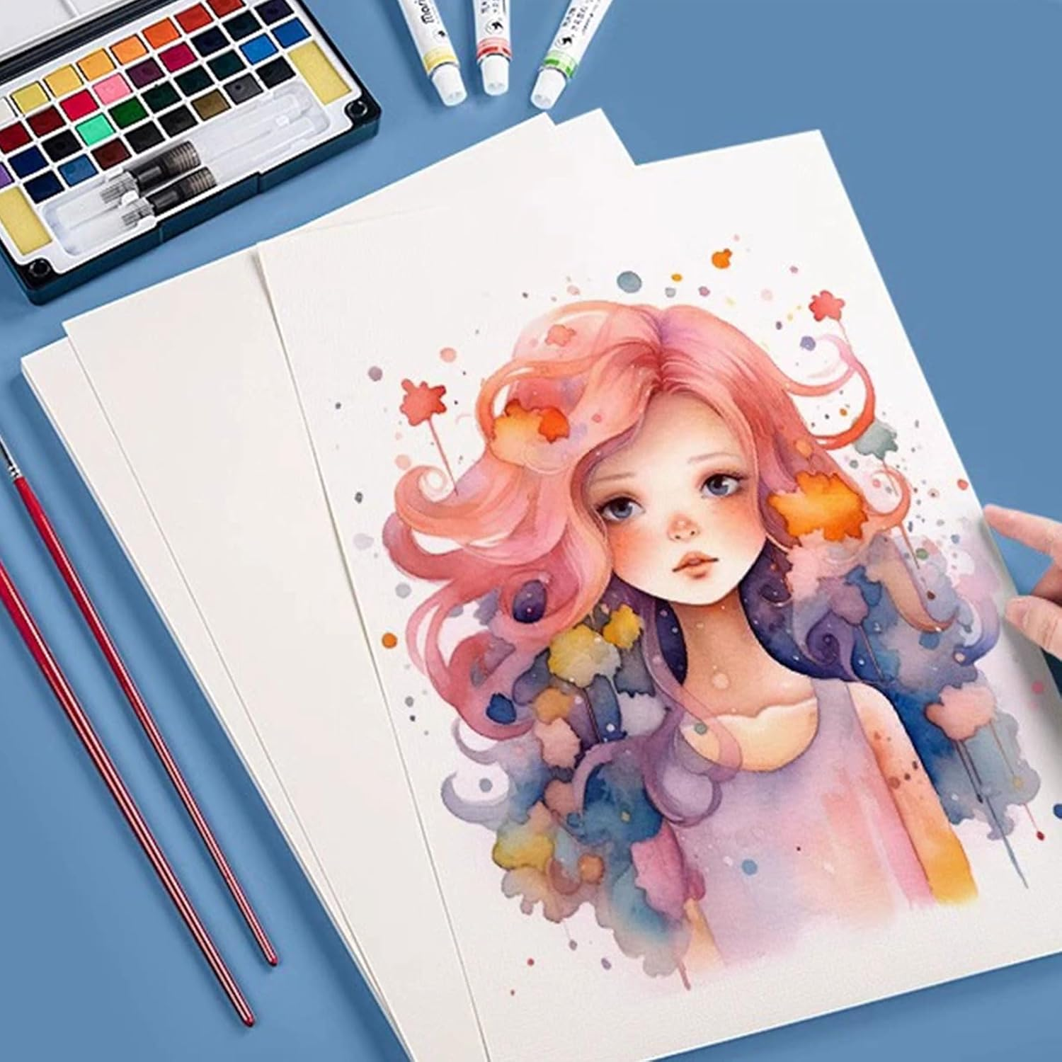 Xolixorium Watercolor Paper - 40 Sheets 100% Cotton 140LB/300GSM Cold Press Paper | Thick Off-White Art Paper for Kids Painting, Professional Artworks & Drawing Supplies (13.5 X 19.5 Cm) image number 3