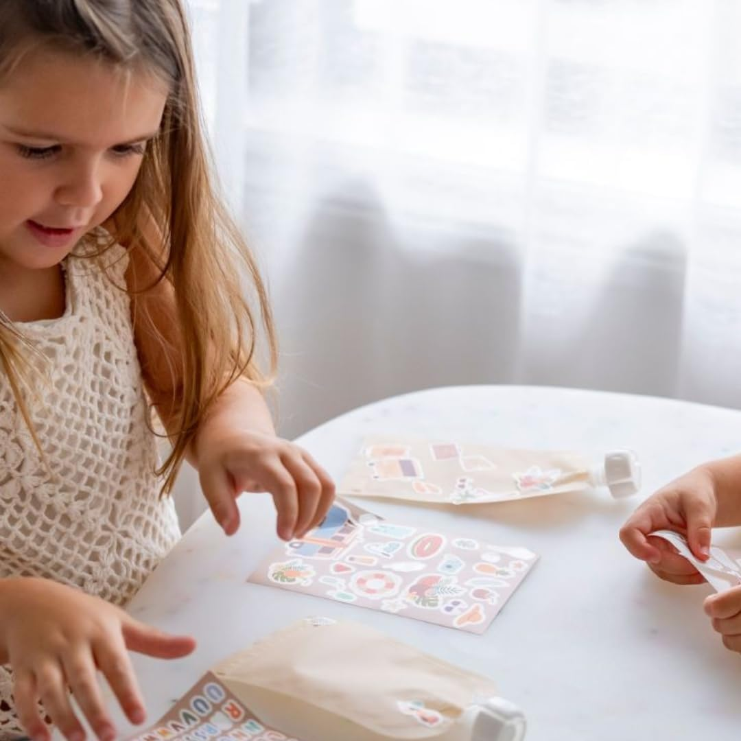 Cherub Baby Refillable Baby Food Pouches 150Ml, Non-Spill, Bpa-Free Leak Proof Yoghurt Smoothie Puree Snack Storage for Toddlers, Freezer Safe Dishwasher Safe, 5 Pack Retro Rainbow with Stickers image number 3