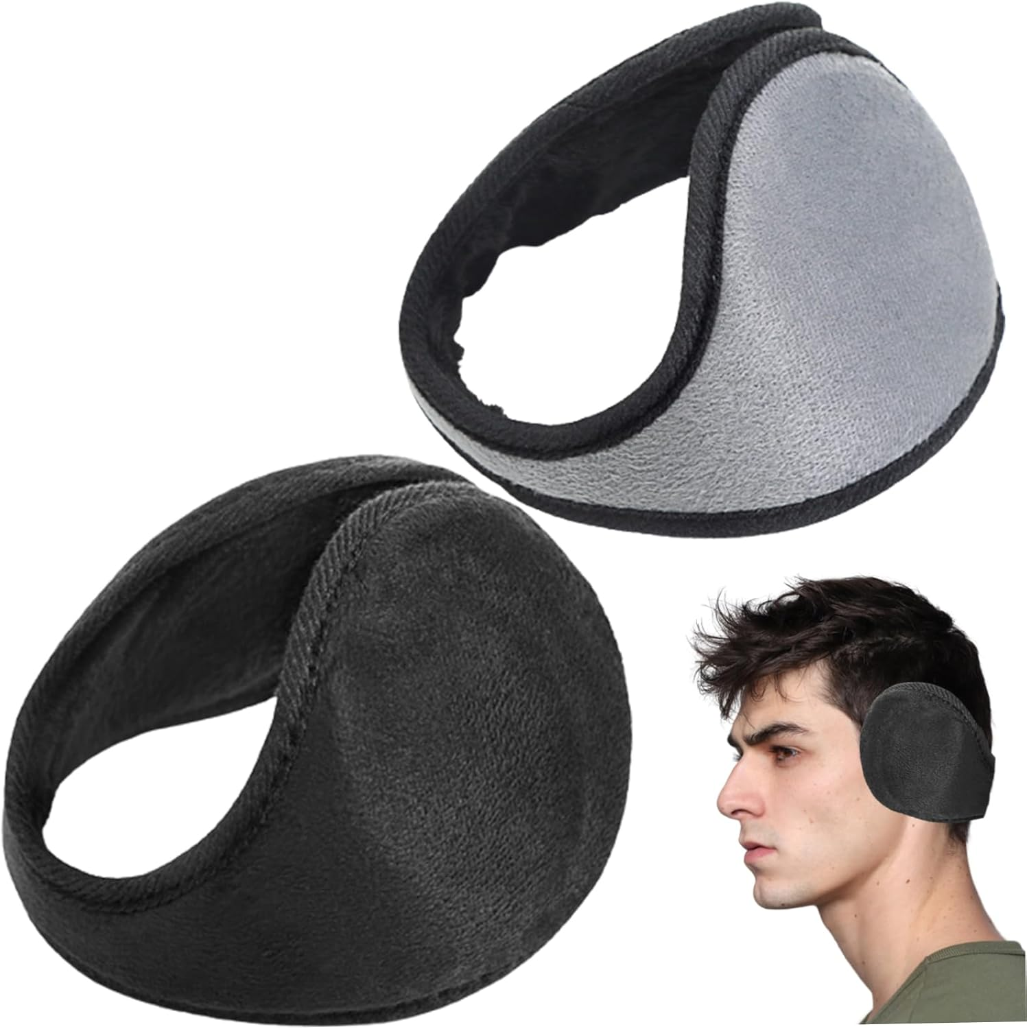 Ear Muffs 2Pcs Winter Fluffy Ear Muffs Behind-The-Head Adjustable & Foldable Ear Covers Protection for Cold Weather Running Skiing image number 2
