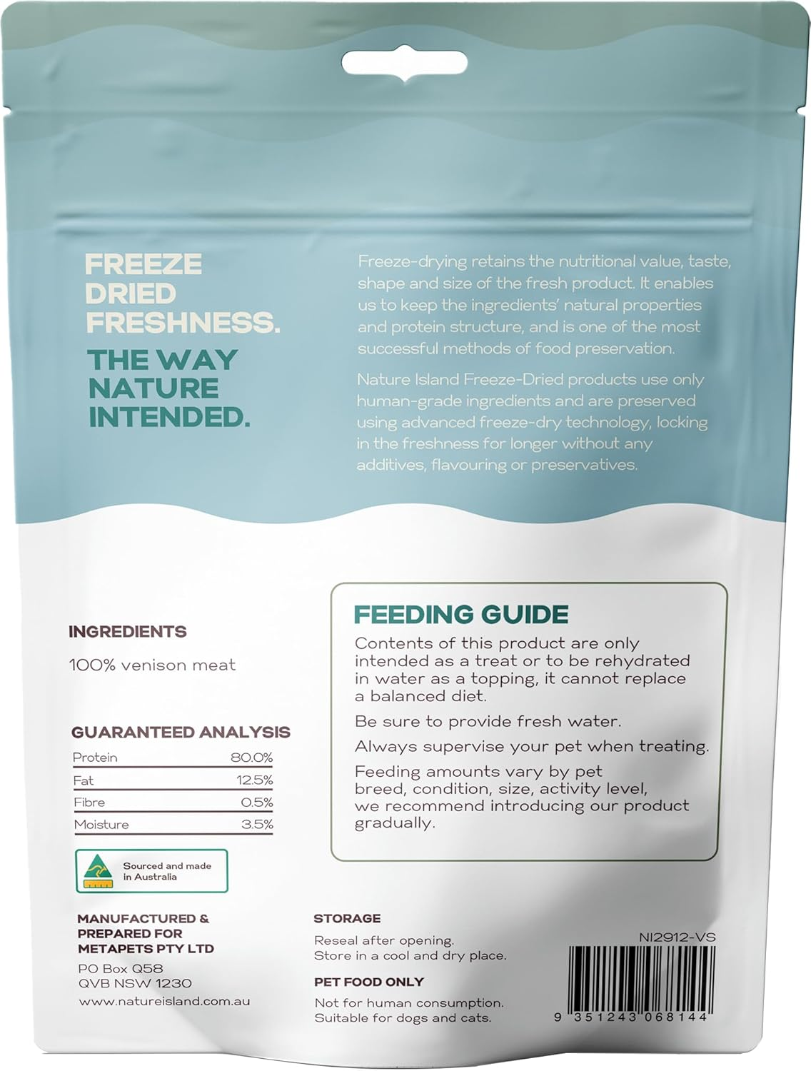 Nature Island Freeze Dried Venison Steak Raw Treats for Cats and Dogs 80 G