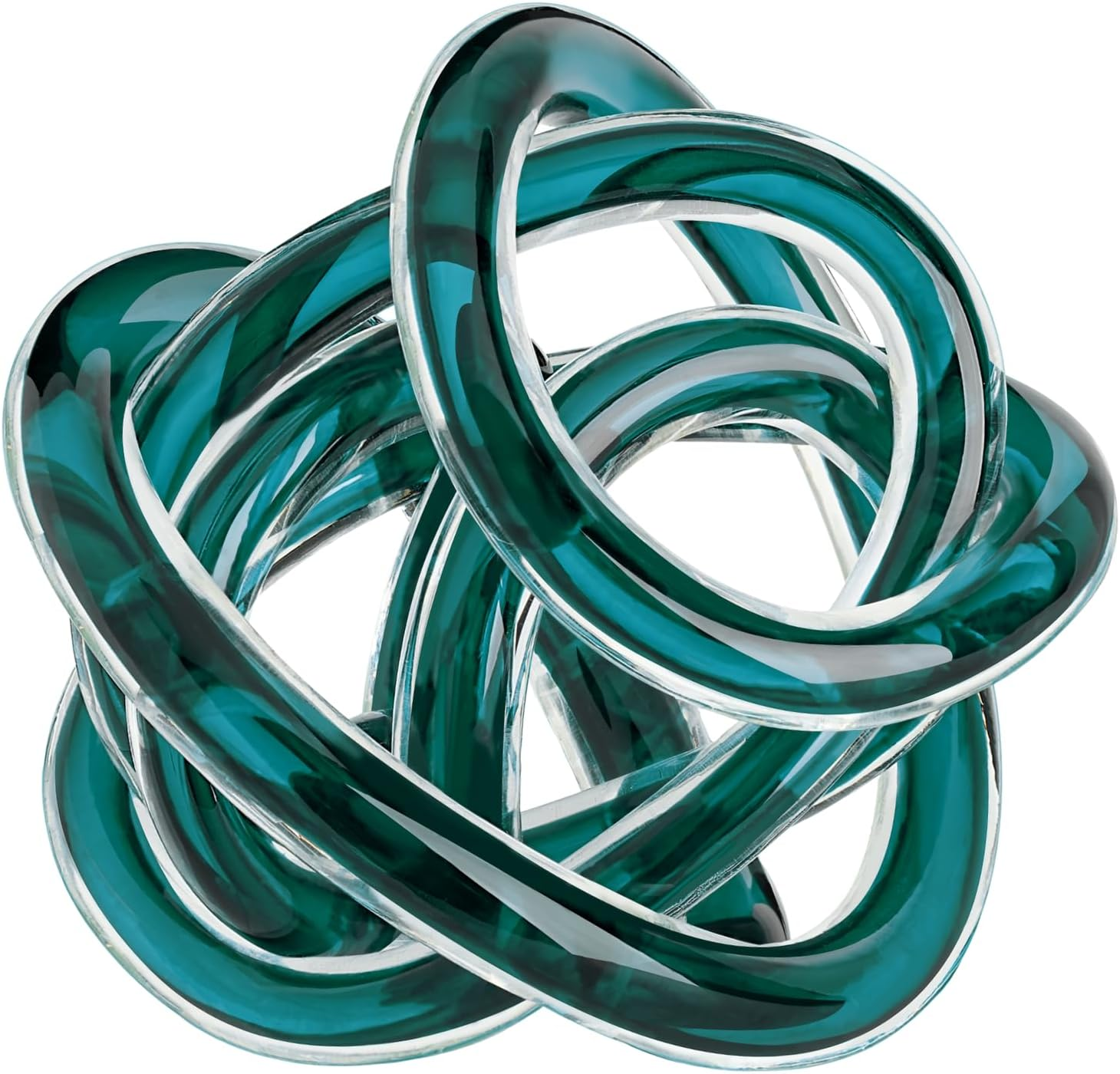 Torre & Tagus Orbit Hand Blown Glass Infinity Knot Sculpture - 4.5 Inch Glass Art Teal Knot Decor Ball for Home Decor, Small Centerpiece Table Decoration for Home Interior (Clear Teal) image number 6