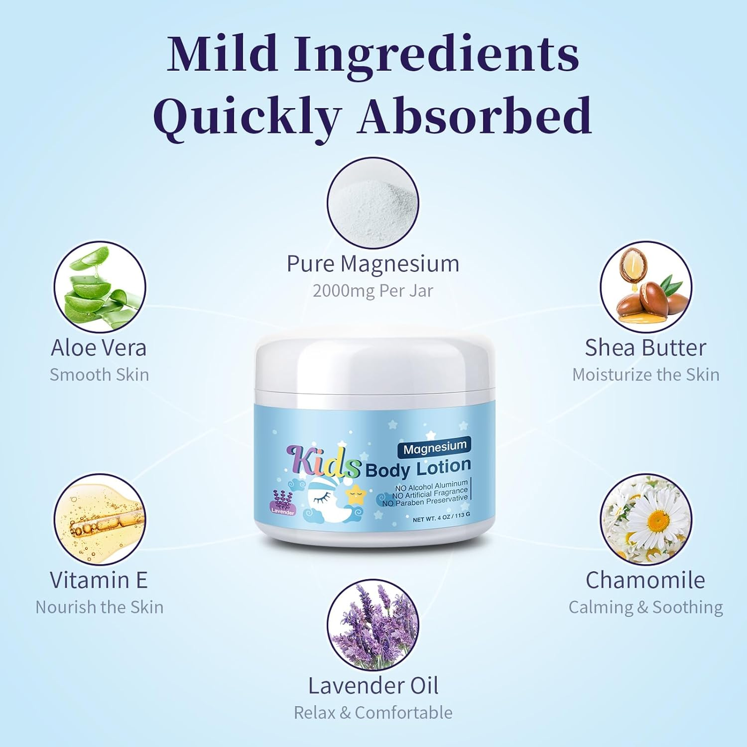 Magnesium Lotion for Kids & Babies, Bedtime Cream for Sleep, Lavender Calming Magnesium Oil Lotion for Relaxation, Apply to Feet, Legs, Body, 4 OZ. image number 2