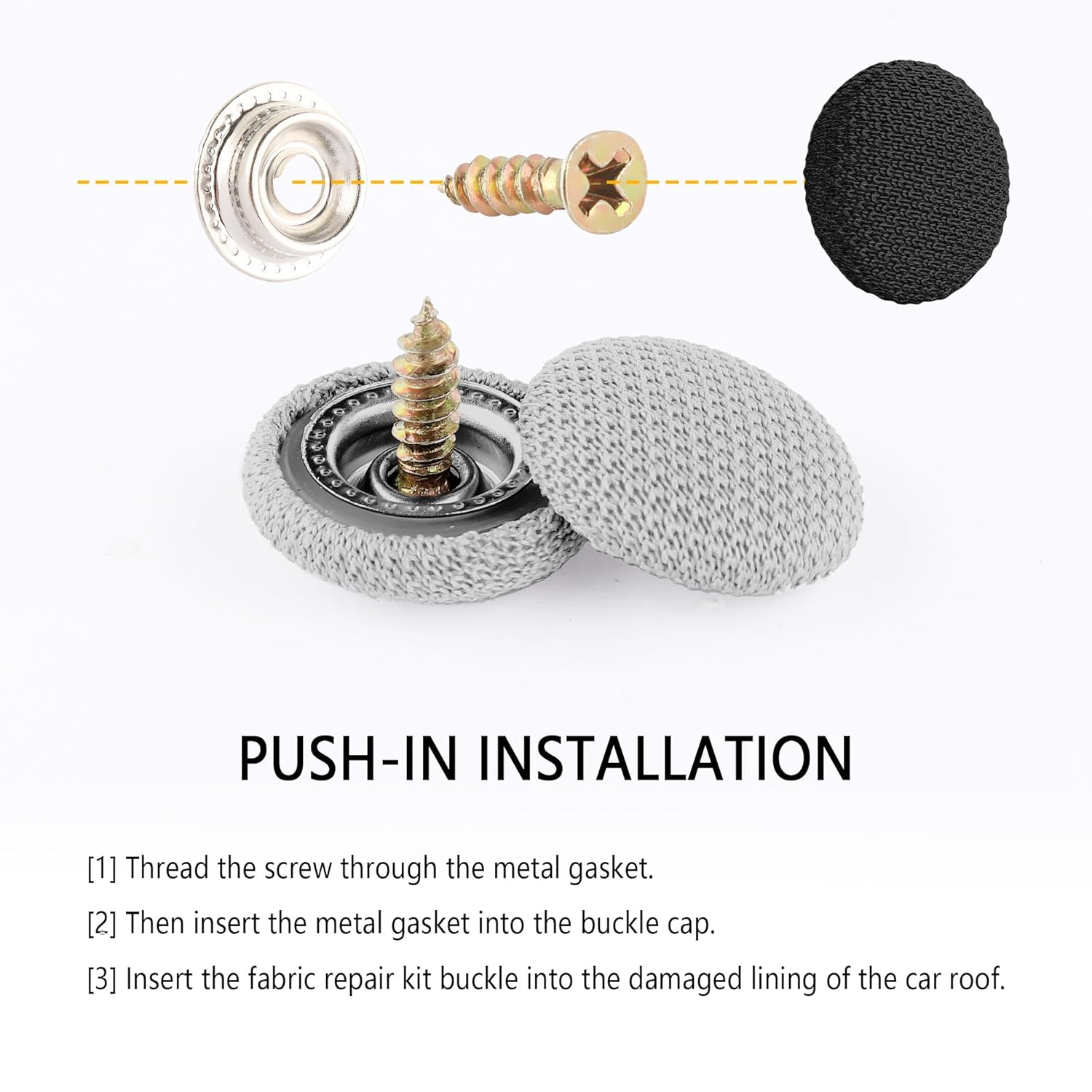 60PCS Car Headliner Repair Kit,Push-In Rivets Retainer Clips Headliner Pins for Car Interior Accessories Patching,Multipurpose Ceiling Fabric Repair Buckle with Installation Tool (Black) image number 1