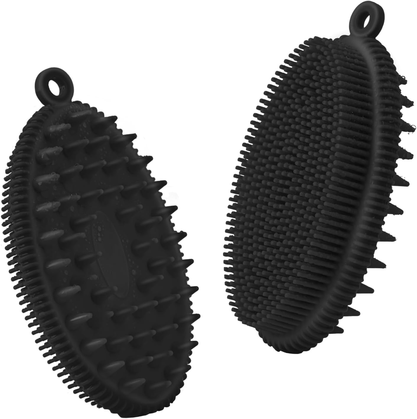 Rampula Silicone Body Scrubber, 2 in 1 Shower and Shampoo Scalp Massager Brush for Dry and Wet, Lathers Well, Stimulating Blood Circulation More Hygienic than Loofah 1PC Black