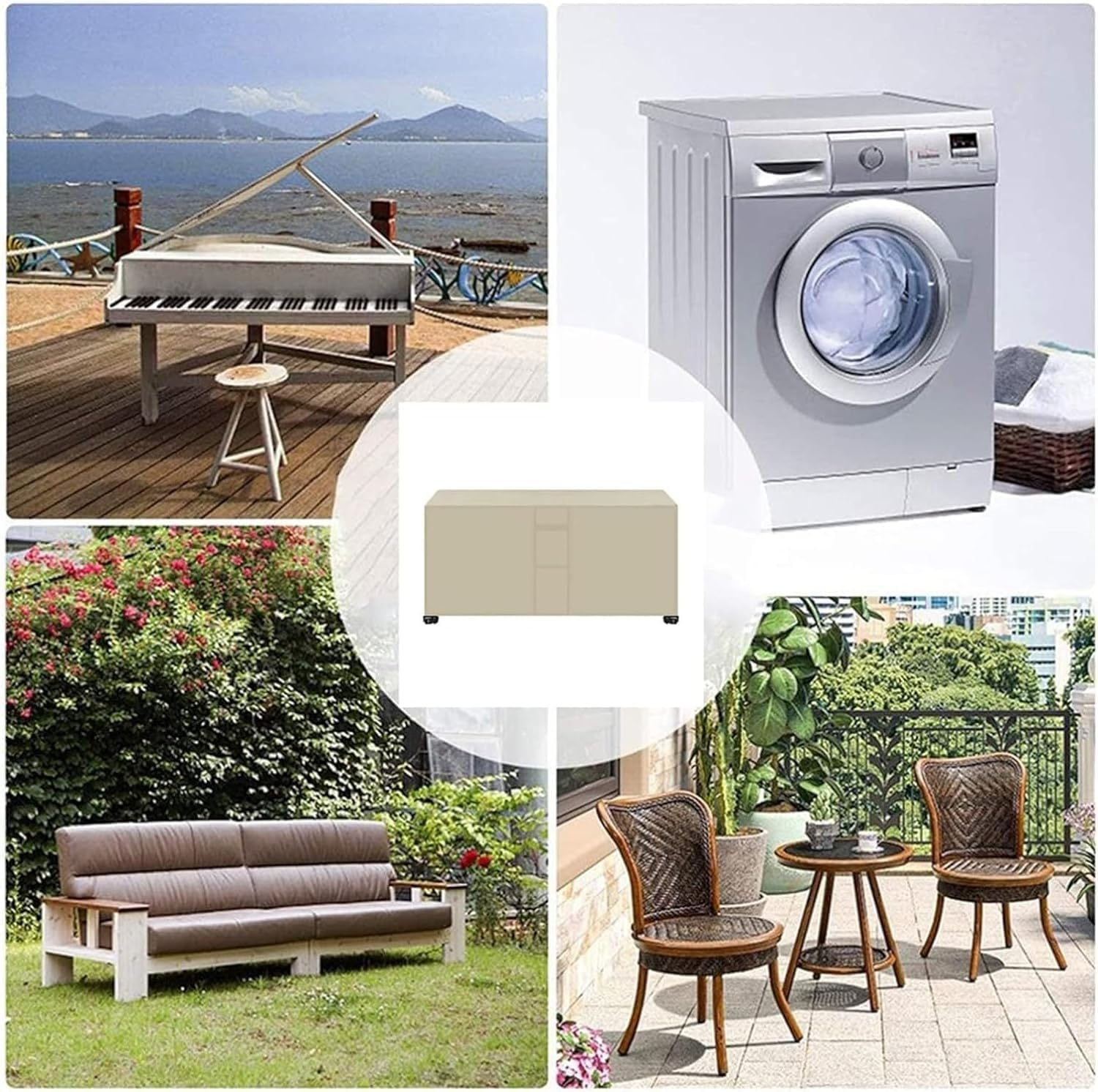 Outdoor Furniture Covers Waterproof, Anti-Uv Patio Furniture Cover, 420D Heavy Duty Oxford Cloth Cover with Handles, Vents and Buckles (Beige, 250*250*90Cm) image number 5