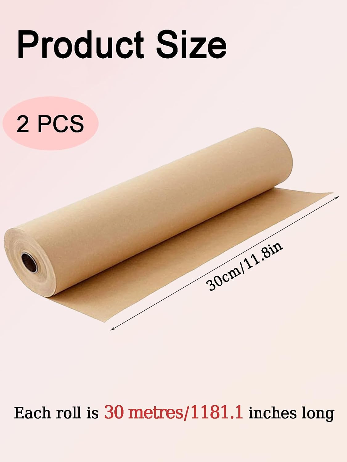 2PCS Brown Kraft Craft Paper Rolls - Each Size 11.8" X 1181.1" (30Cm X 30M) - Ideal for Packaging, Shipping, Wrapping, Crafts, and More image number 4