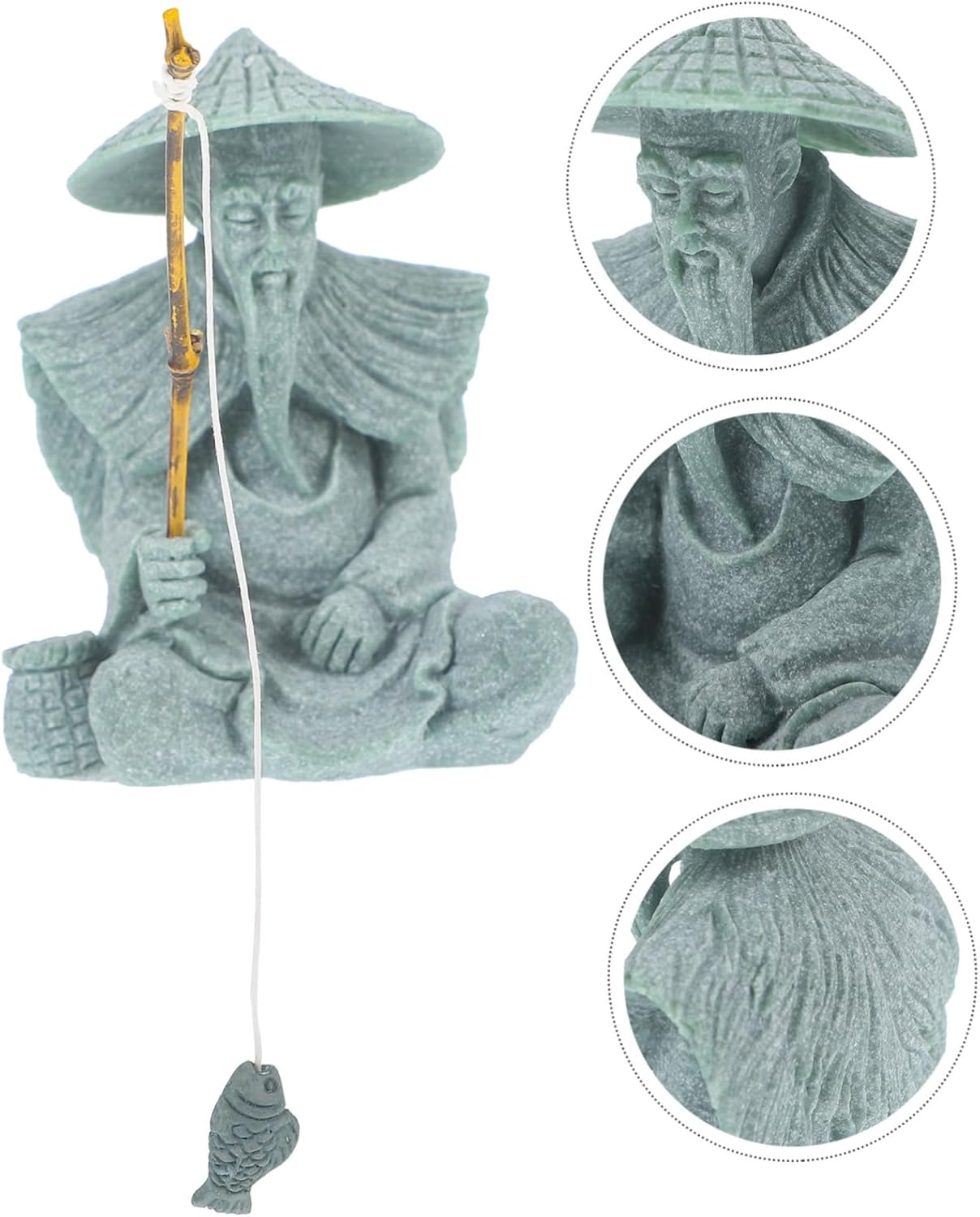 Hohopeti Aquarium Fisherman Statue Miniature Fisherman Figure for Fish Tank Decor Chinese Sitting Fishing Man Micro Landscape Tea PET image number 5