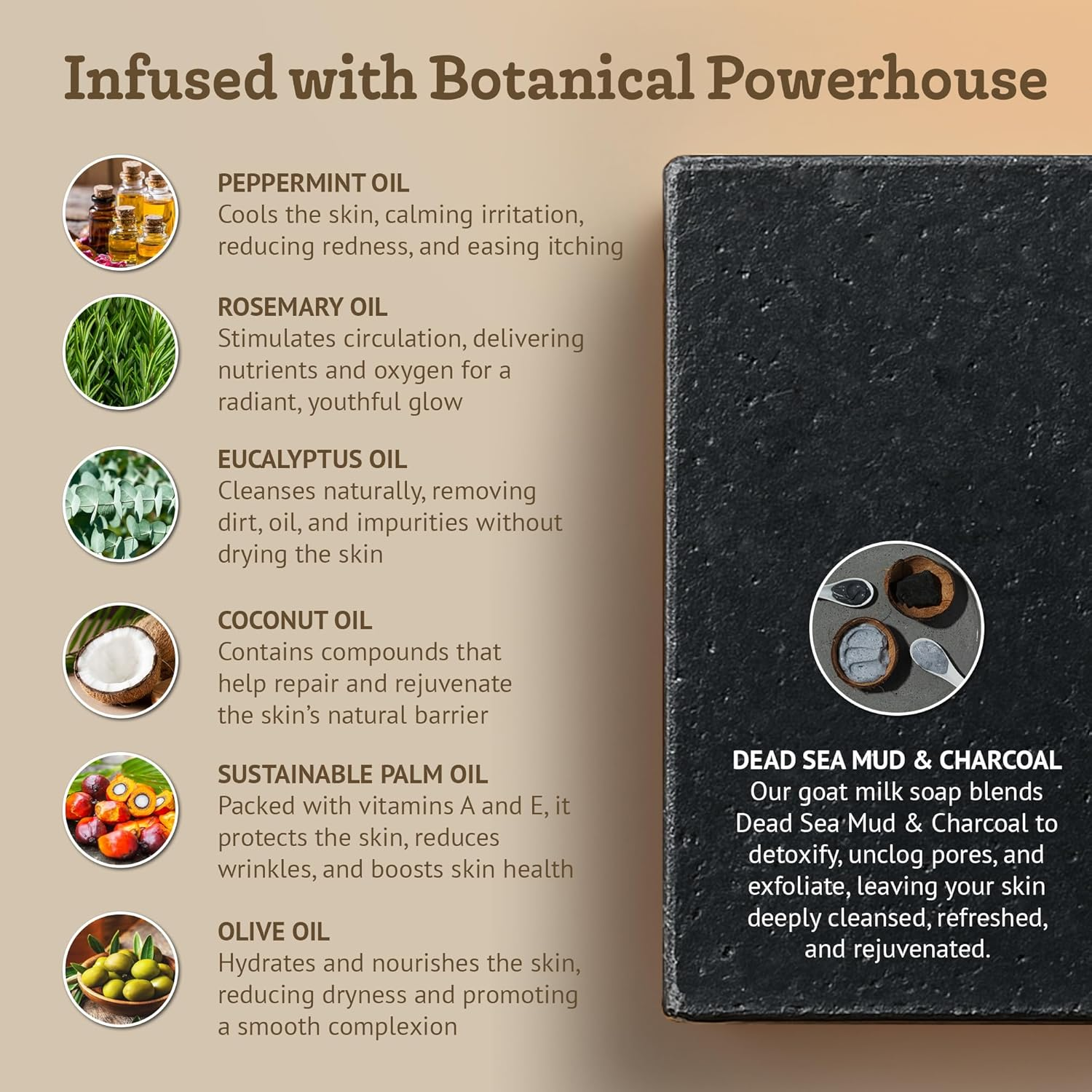 Southern Natural Activated Charcoal Soap Bar (3 Pack) Face and Body Soap for Sensitive Skin with Dead Sea Mud, Goat Milk & Peppermint Essential Oil image number 5