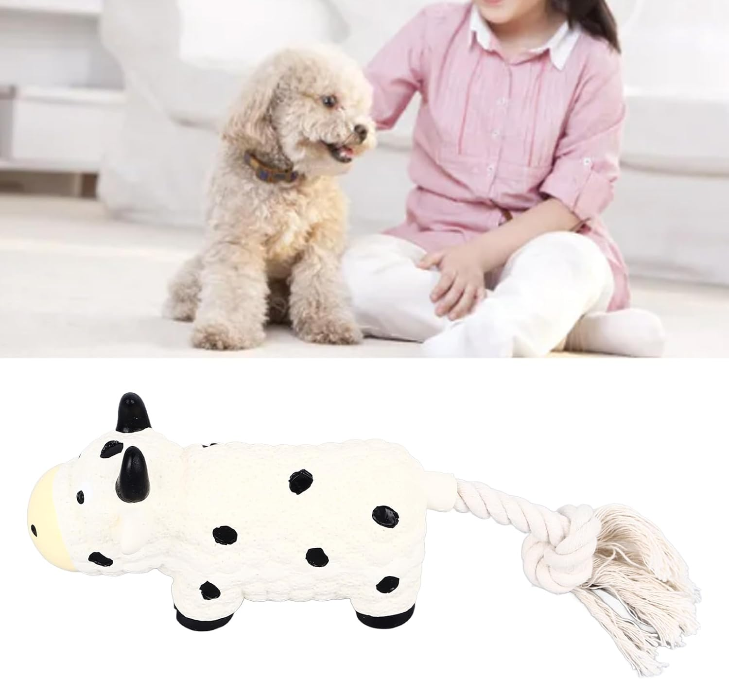 Latex Dog Chewing Toy, Squeaky Puppy Chew Toy, Interactive Teeth Cleaning Safe Bite Resistant Latex Dog Toy, Unique Shape Interactive Puppy Toy for Indoor (Cow) image number 1