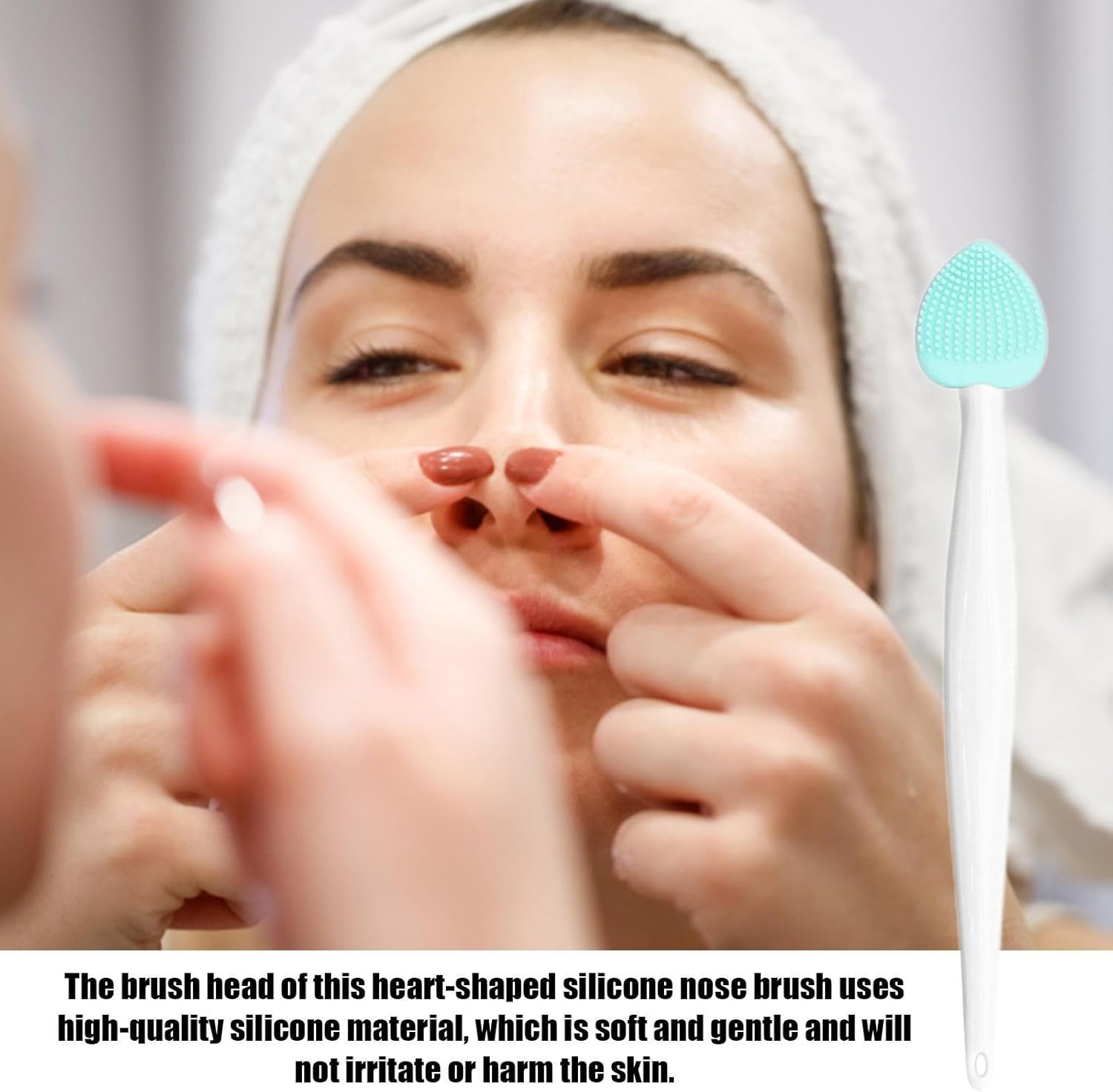 Pore Scrubber, Handheld Silicone Pore Cleaning Brush, Double-Sided Nose Cleansing Fine Brush for Women - Pink image number 6