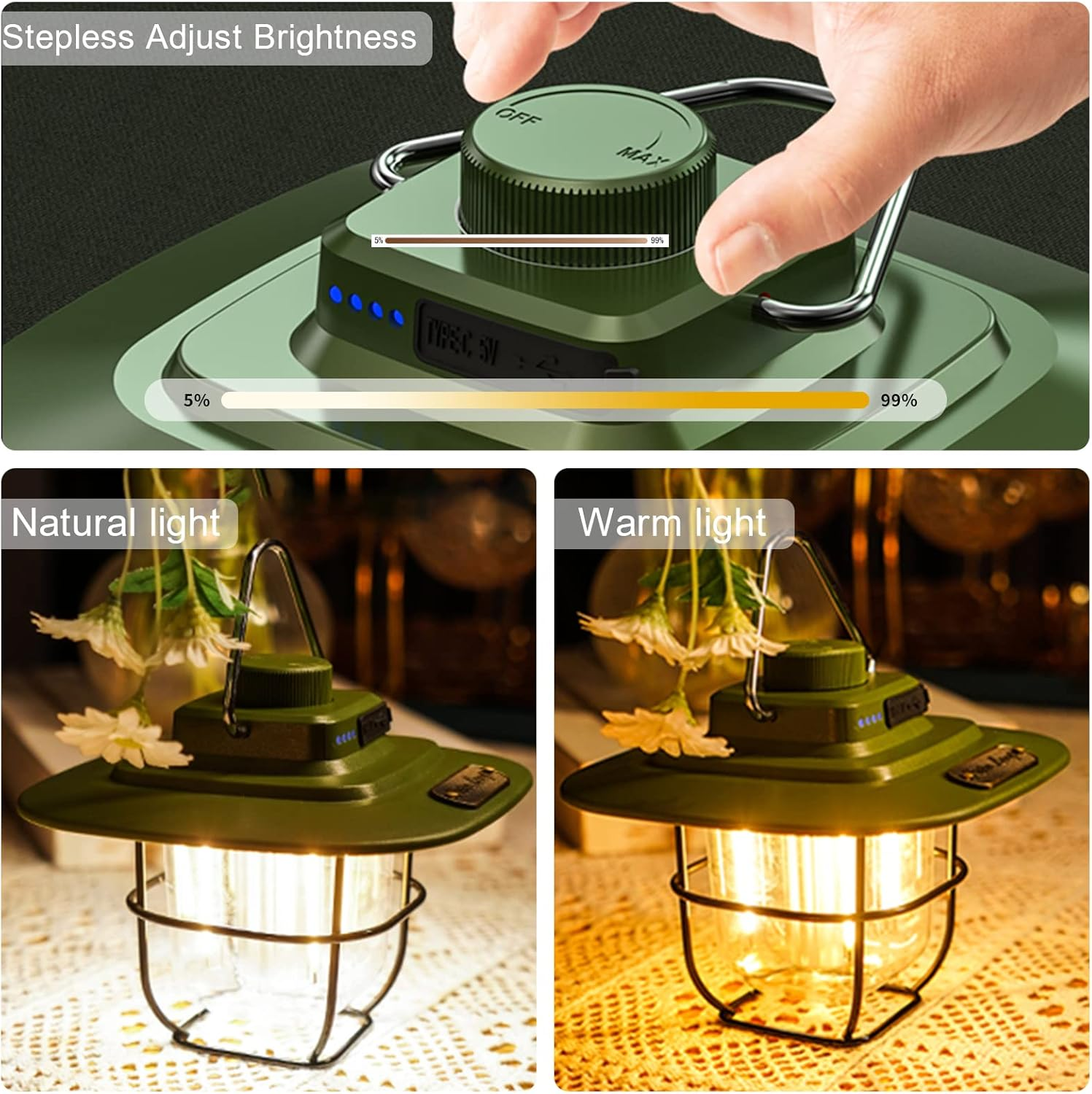 LETOUR Rechargeable Lantern, 2000Mah Type-C LED Camping Lantern, IP65 Waterproof Camping Tent Light Dimmable Brightness Camping Lamp Lantern Power Bank for Camping, Hiking, Emergency, Fishing