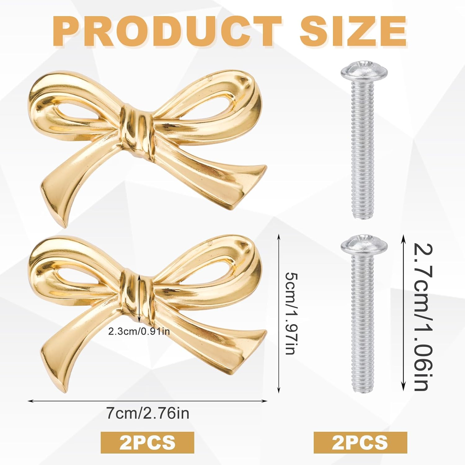 2Pcs Bow Dresser Knobs, Gold Dresser Knobs Gold Bow Knobs Vintage Dresser Knobs Gold Drawer Knobs Cupboard Pull Handles Decorative Bow Knobs for Cabinet Cupboard Wardrobe image number 2