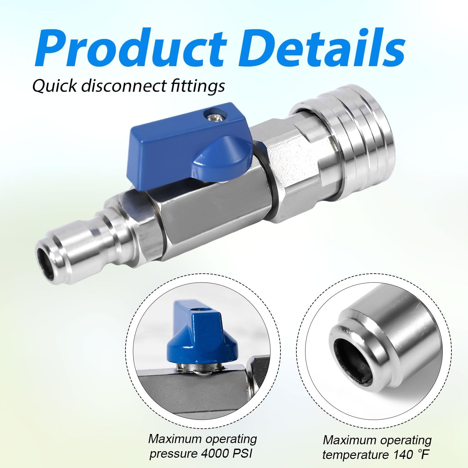NQEUEPN Quick Connect Ball Valve, Stainless Steel Pressure Washer Ball Valve 3/8 Inch High Pressure Washer Ball Valve for Power Washer Hose image number 3