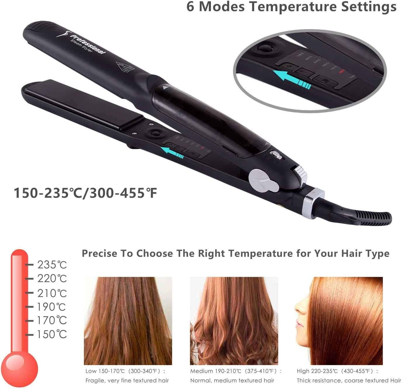 Ausale Steam Straighteners for Hair, Professional Salon Ceramic Tourmaline Vapor Flat Iron, Dual Voltage 2 in 1 Straightening Curling, LED Display with Adjustable Temp (AU Plug)
