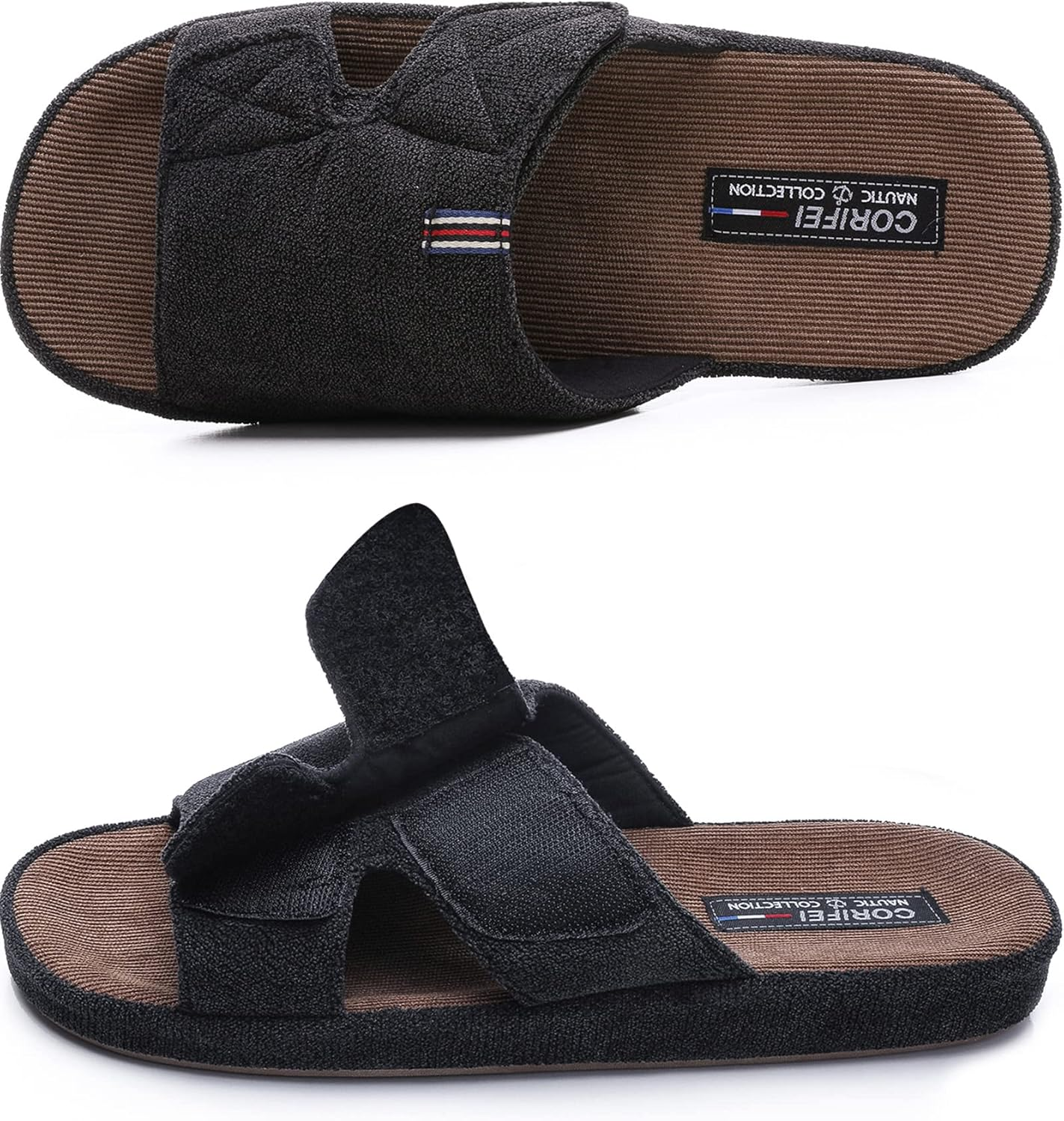 Men'S Open Toe Slippers with Arch Support Adjustable House Slippers Anti-Slip Cross Brand Indoor Outdoor