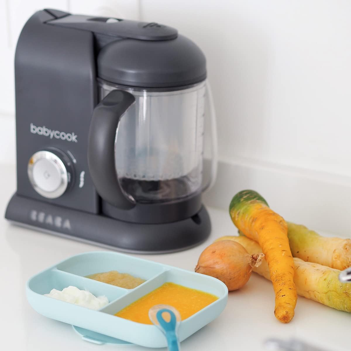 BEABA - Babycook Solo - Baby Food Maker - 4 in 1 : Baby Food Processor, Blender and Cooker - Soft Steamer Cooking - Quick - Food Diversification for Your Baby - Dark Grey - White image number 4