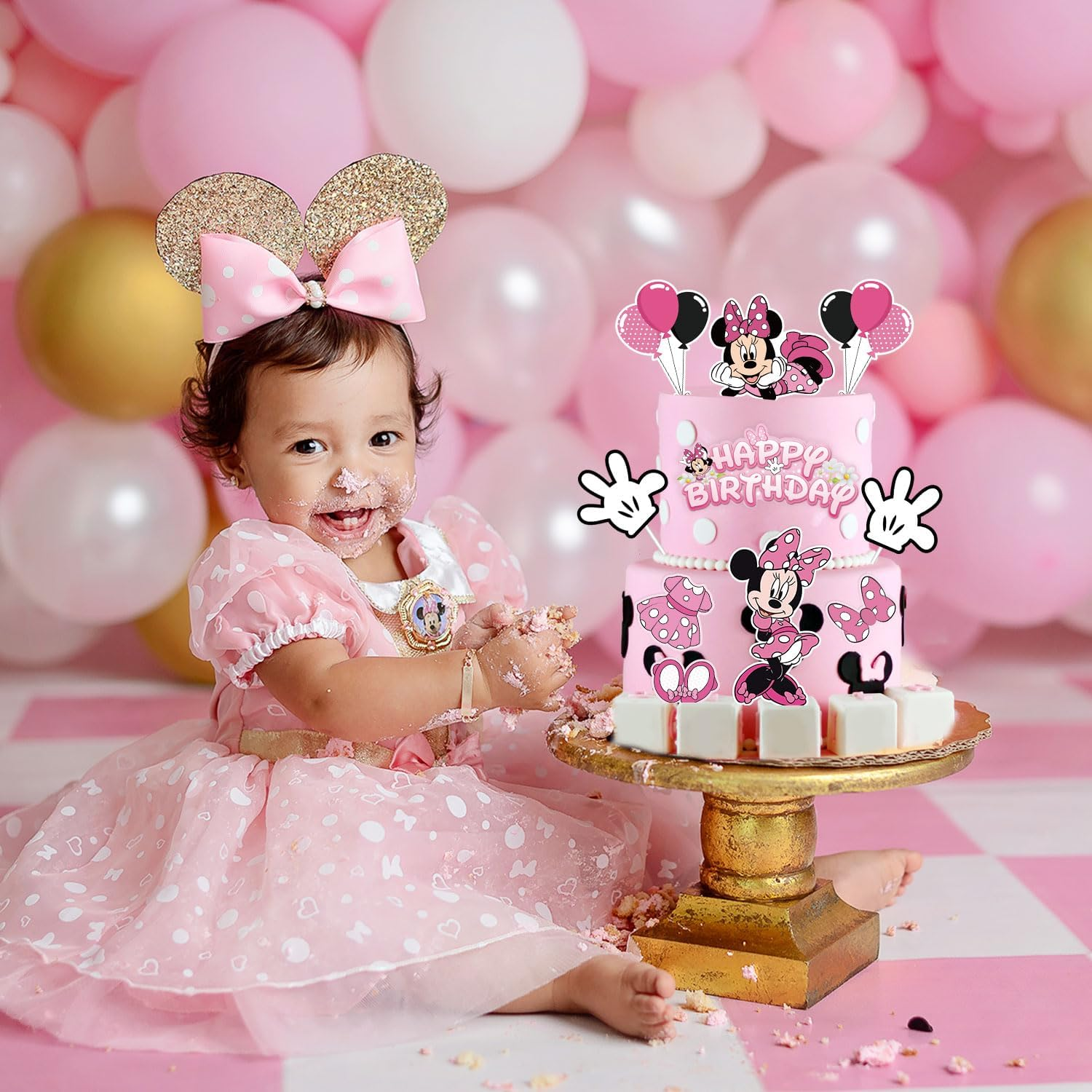 Lahe Birthday Cake Decoration, Glitter Minnie Cake Decoration, Happy Birthday Cake Decoration, Mouse Cake Topper Birthday for Girls Boys Party Decoration for Cake Decoration (Pack of 10) image number 4