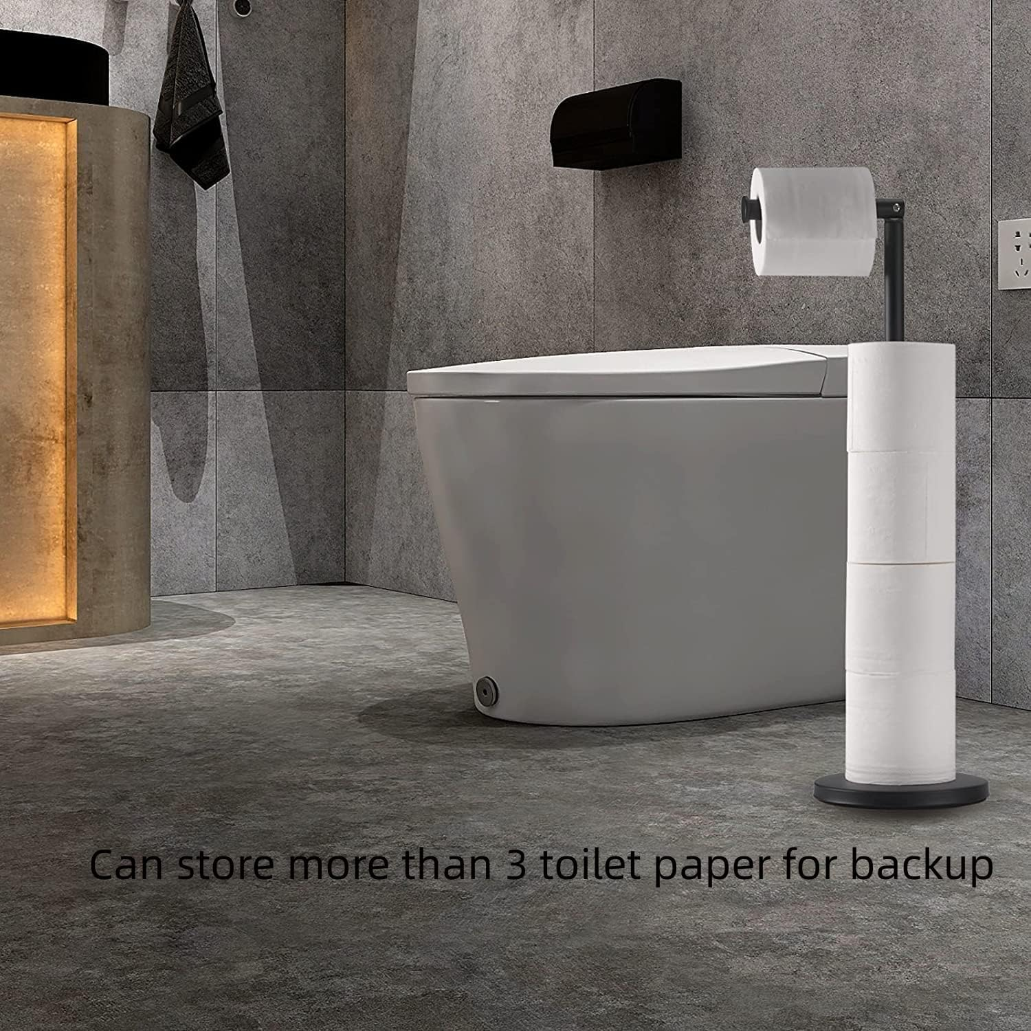 DAIYEE Toilet Paper Holder Stand, Free Standingtoilet Paper Holder Stainless Steel Rust Proof Tissue Roll Holder Floor Stand Storage for Bathroom（Black） - Silver01 image number 4