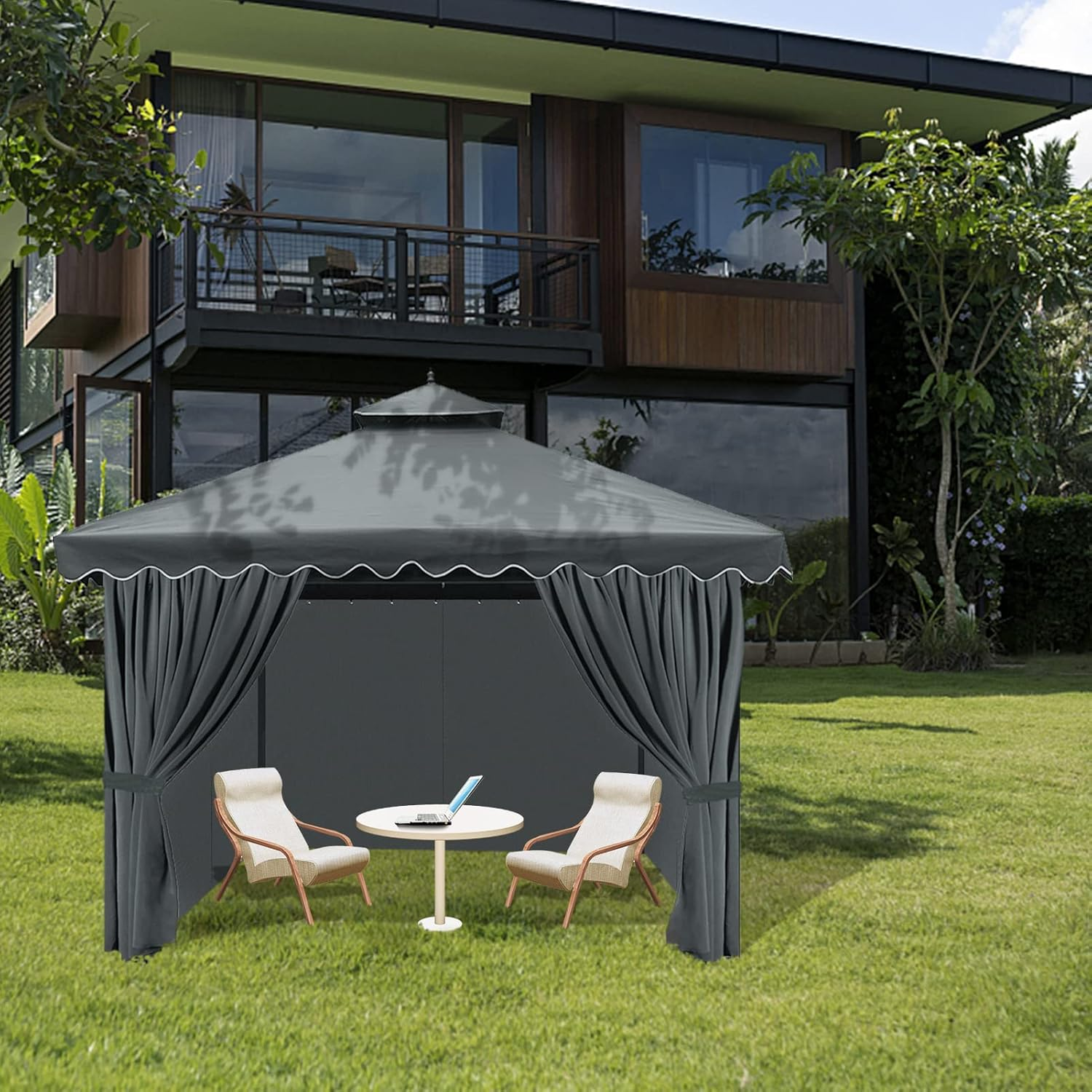 Gazebo Universal Replacement Privacy Curtain, 10'X12' Gazebo Curtains Outdoor Waterproof, 4-Panels Sidewall Curtains with Zipper for Patio, Garden and Backyard (Only Curtains, 10'X12', Grey) image number 2