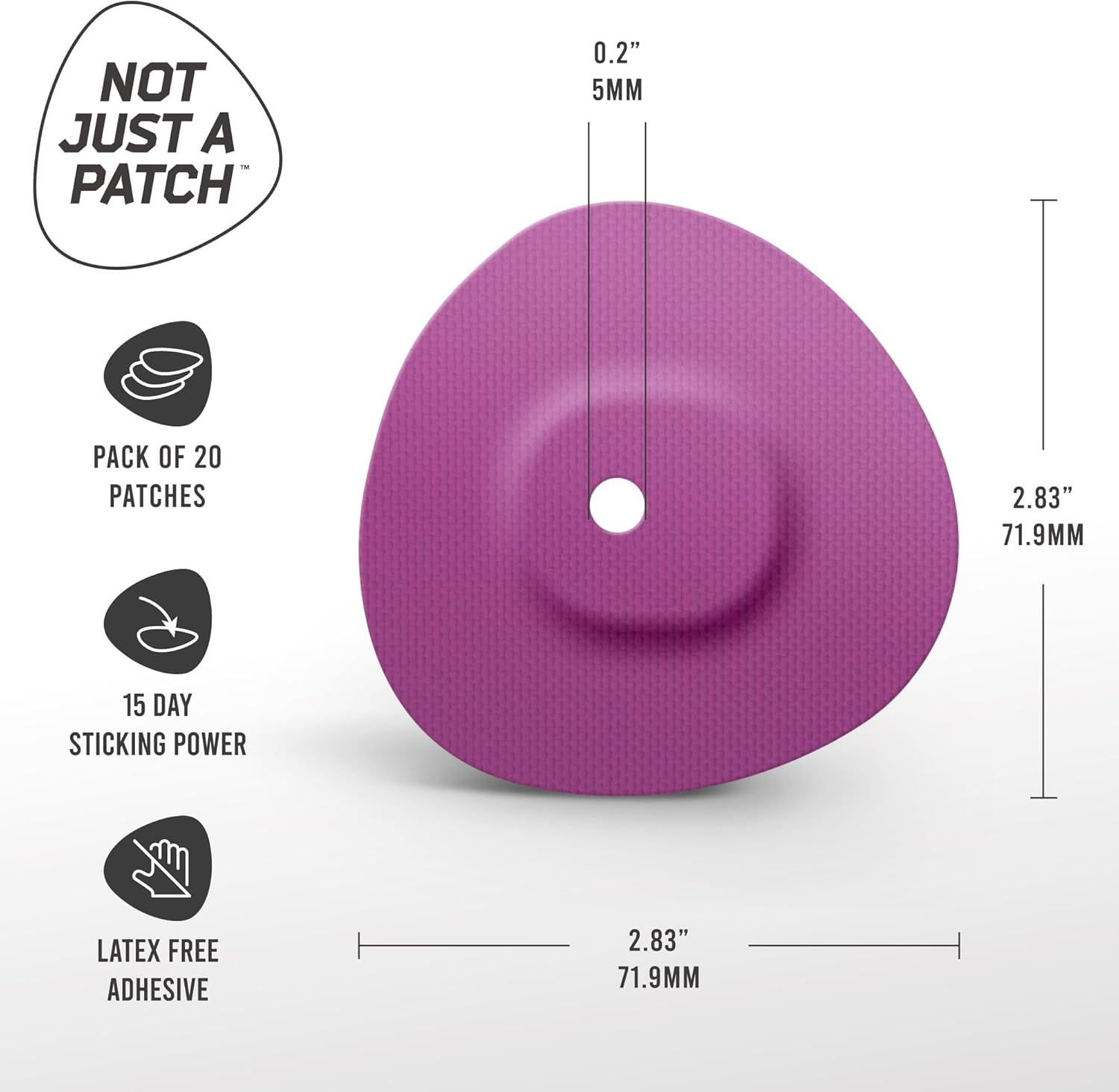 Not Just a Patch Dexcom G7 Adhesive Patches (20 Pack) &ndash; Stelo CGM Sensor Patches &ndash; Breathable & Sweatproof Design with Precision-Cut Hole for Ventilation, Secure Fit & Long-Lasting Hold &ndash; Multicolor - Black image number 1