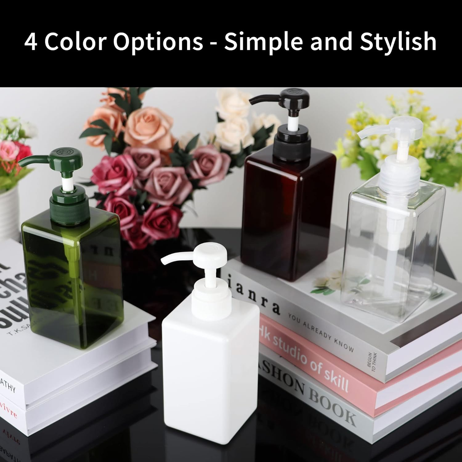 450Ml (15.2Oz) Pump Bottle Dispenser Jansburg 2Pack Refillable Square Plastic Lotion Dispenser Empty Lotion Pump Bottle for Essential Oil Soap Lotion Shampoo, Bathroom/Kitchen/Travel Green - Green image number 6