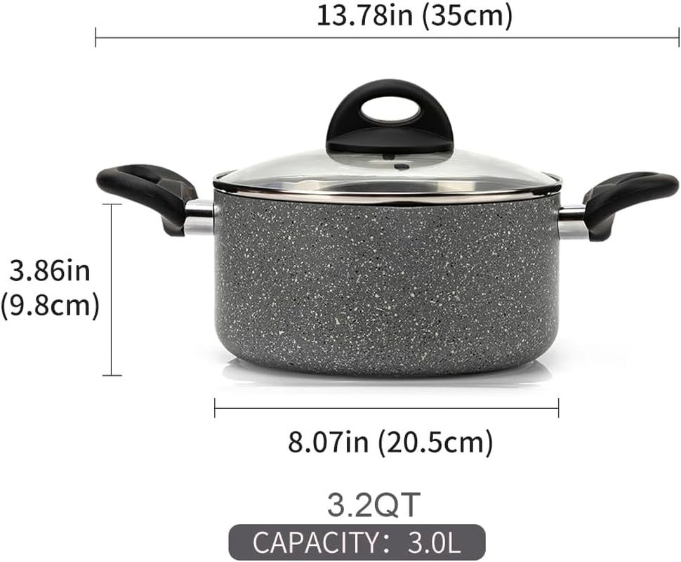 Non Stick Pot Cooking Stock Pots Saucepan Multipurpose Cast Cookware Set Pan with Strainer Glass Lid 3.2 Qt Two-Handled for Soup Noodle, Induction Comptable, PFOA Free 2025 New 20CM(3.0L) image number 4