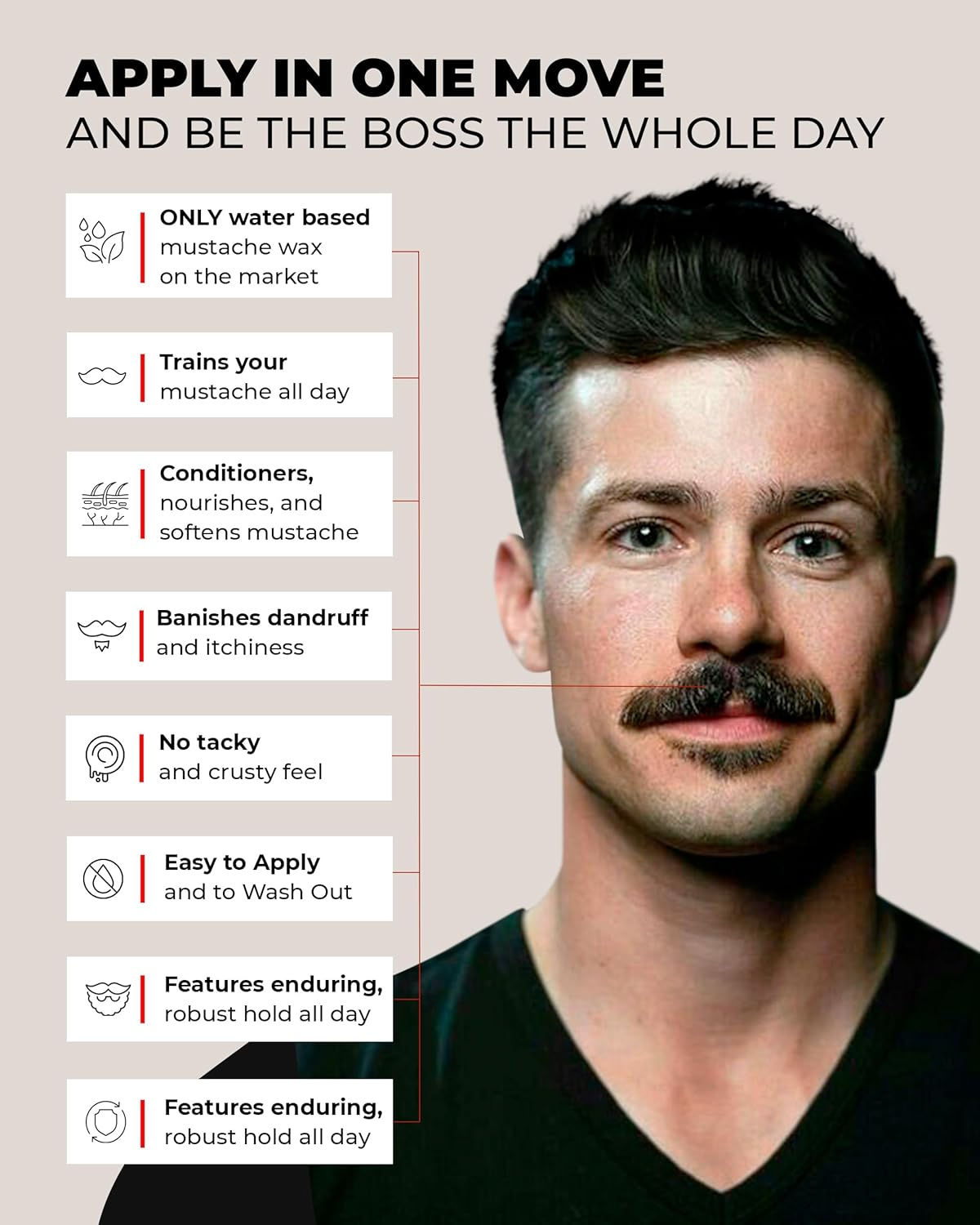 (Naked) - Bossman Mudstache NAKED - NO Colour Tint NO Scent Moustache Training Wax - .2220Ml image number 5