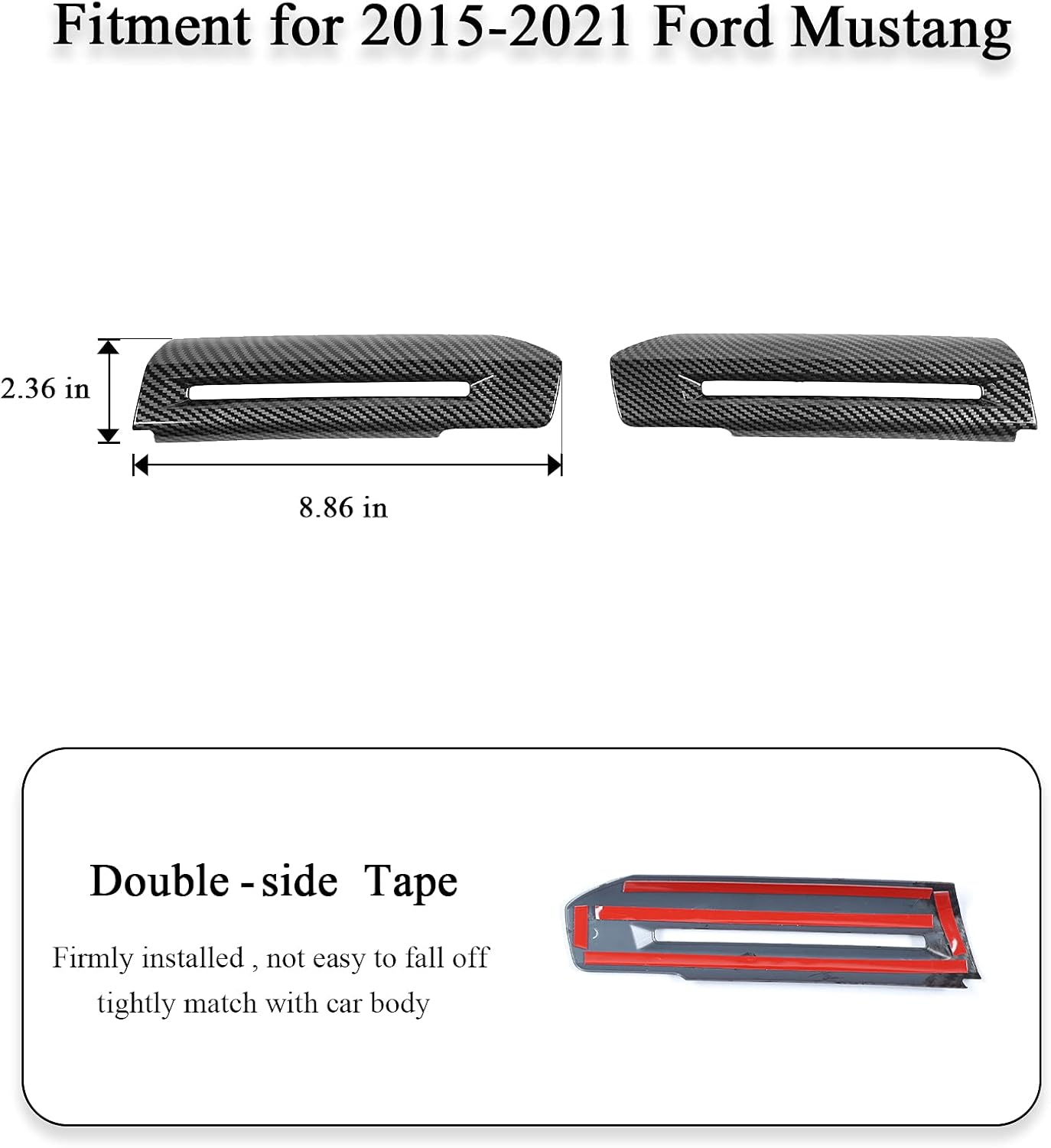 2PCS Carbon Fiber Inner Door Handle Trim Cover Interior Decoration Accessories Fit for Ford Mustang 2015-2024 image number 6