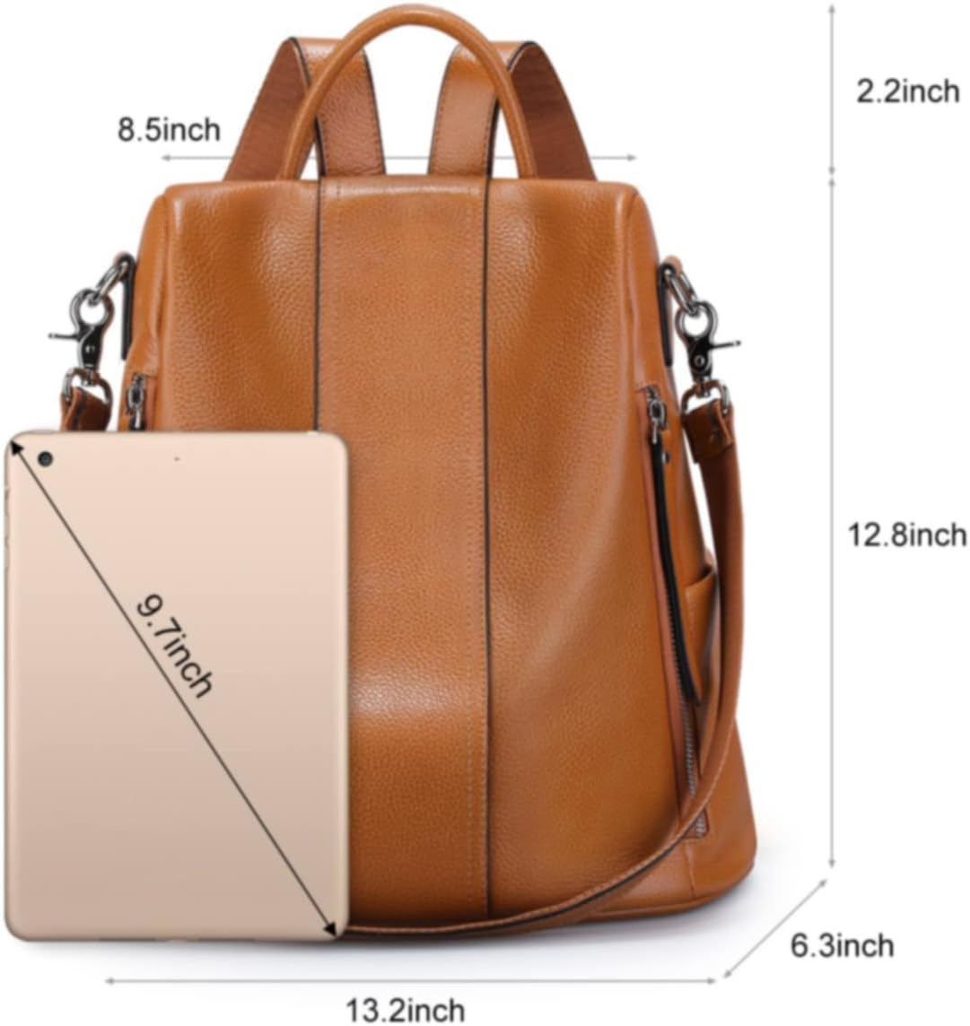 S-ZONE Leather Backpack Purses for Women Antitheft Rucksack Shoulder Bag Medium - 2- Brown image number 6