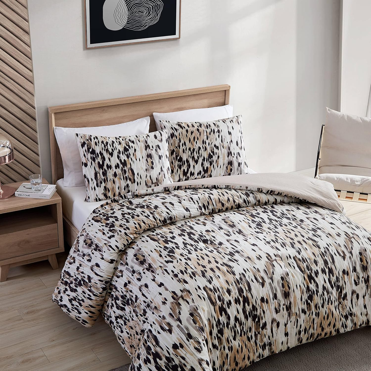 Kenneth Cole New York - King Duvet Cover Set, Cotton Reversible Bedding with Matching Shams, Modern Home D&eacute;cor (Abstract Leopard Brown, King)