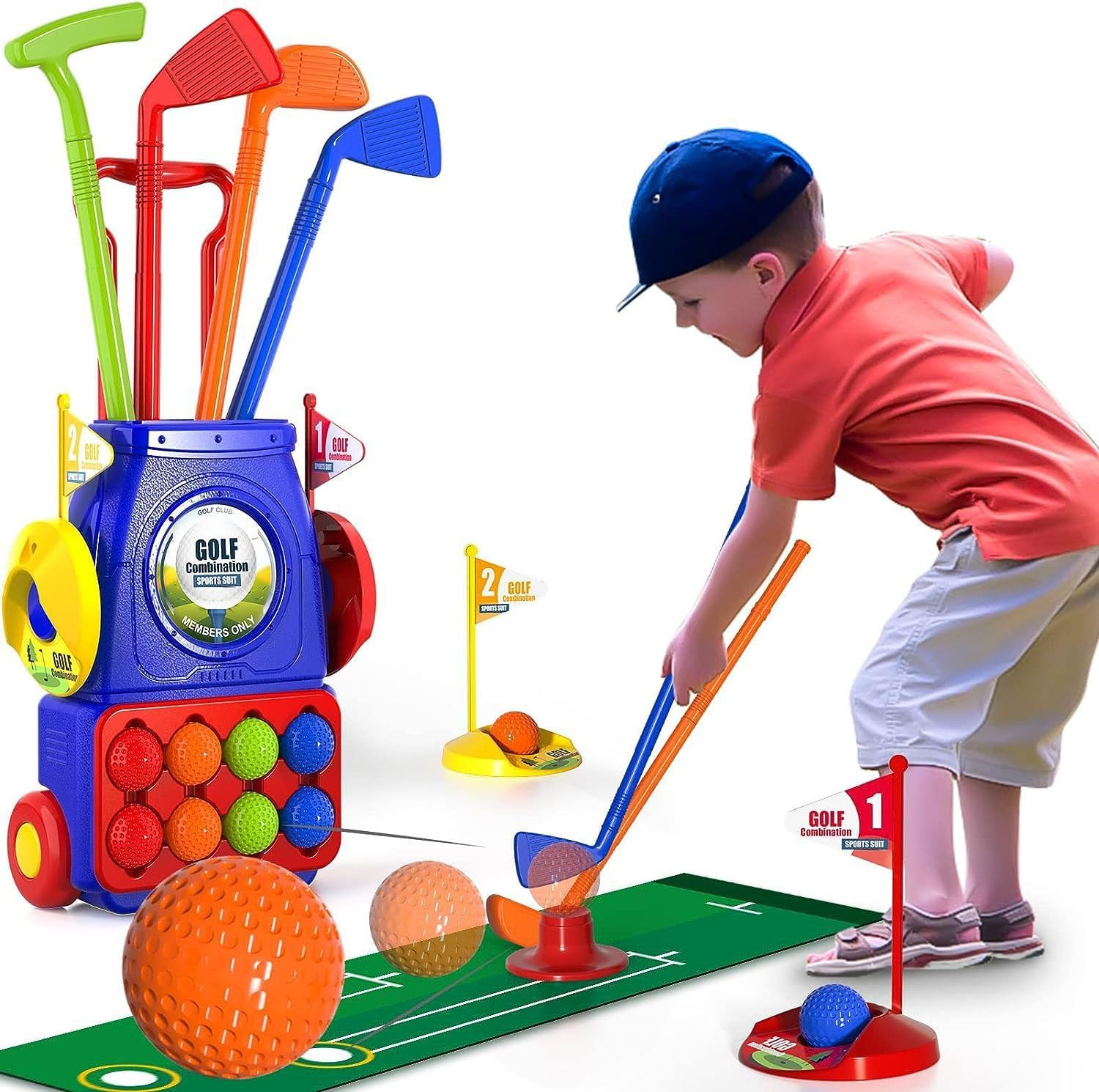 Kids Golf Set, Adjustable with Mat & Golf Cornhole, Upgraded Kids Golf Clubs with 8 Balls, Indoor & Outdoor Sports Toys Birthday Gifts for 3 4 5 6 Years Old Boys Girls image number 3