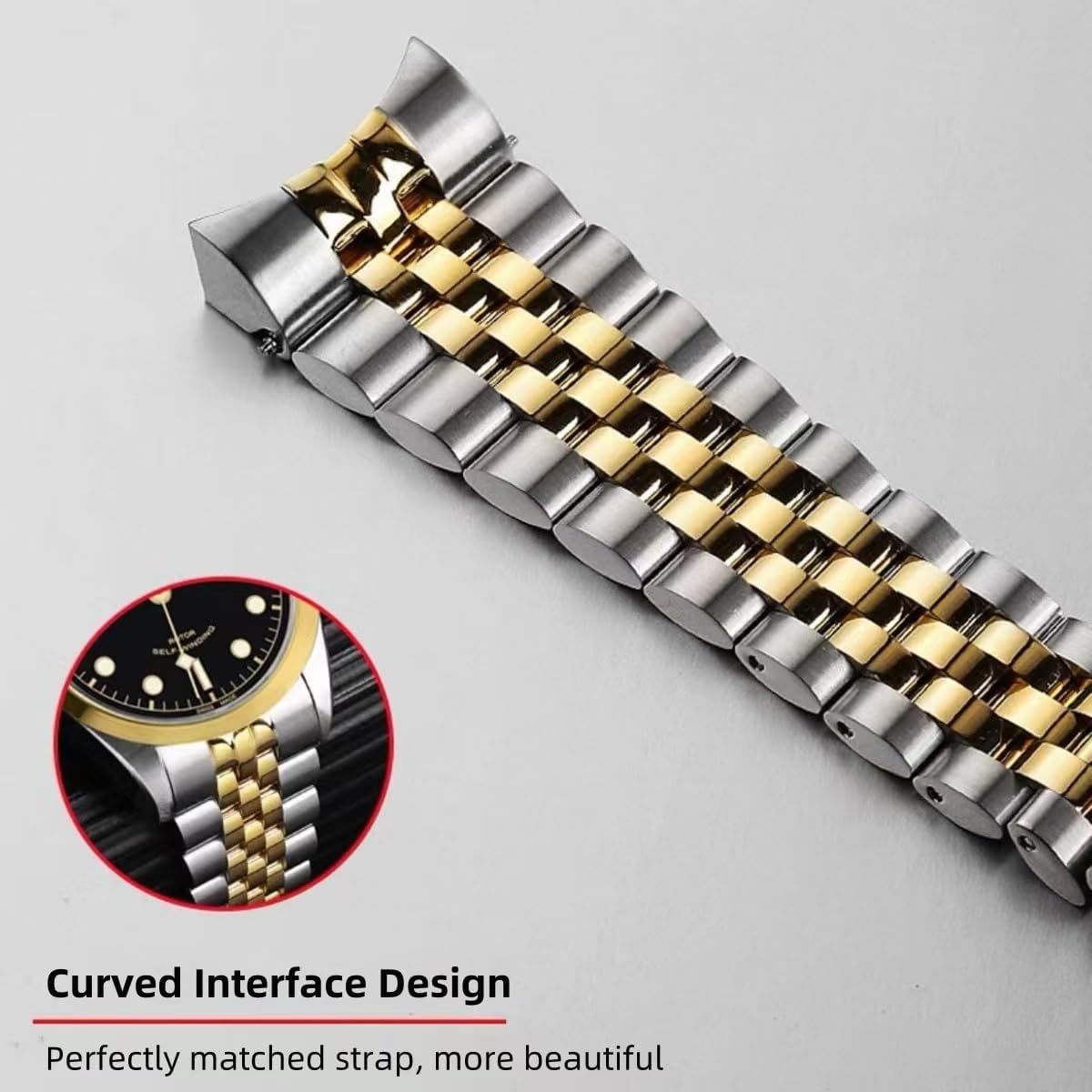 Stainless Steel Watch Band Curved Ends Tapered 18Mm 19Mm 20Mm 21Mm 22Mm 24Mmflexible Metal Watch Strap Smartwatch Bracelet Deployment Double Fliplock Buckle Silver Black Gold image number 2