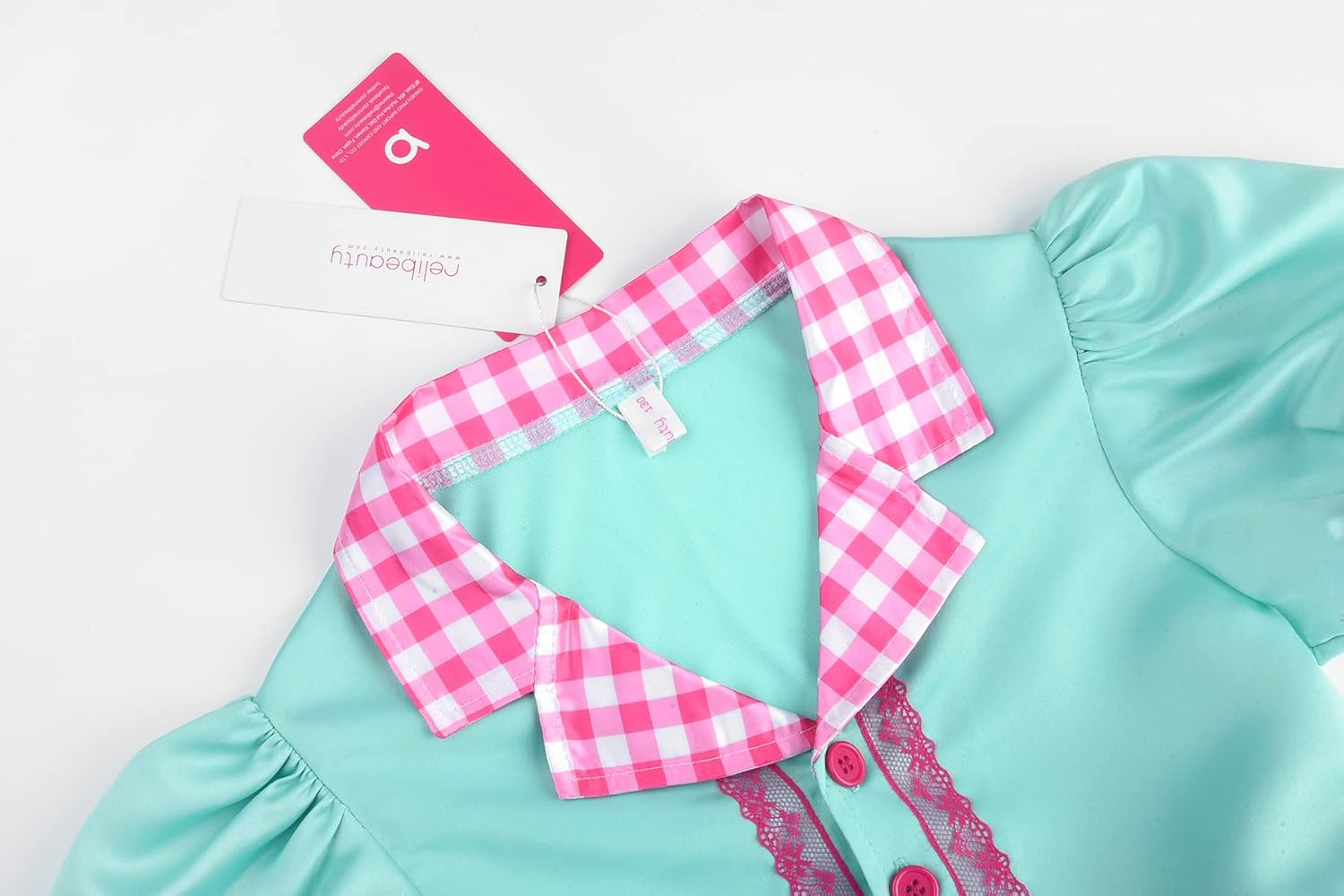 Relibeauty 50S Girl Costume Waitress Costume for Girls with Apron and Headband, Green & Pink image number 5