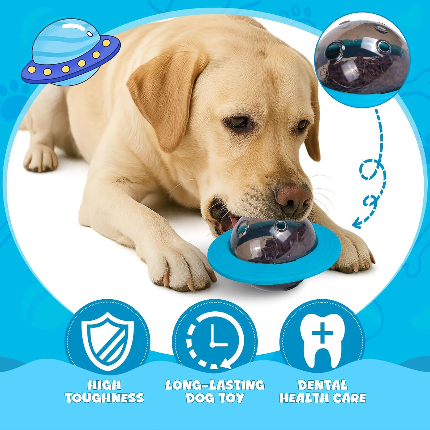 Interactive Dog Puzzle Toy, Ufo-Shaped Treat Dispenser Ball, Mental Stimulation and Training Toy for All Breeds (Blue) - Green image number 3