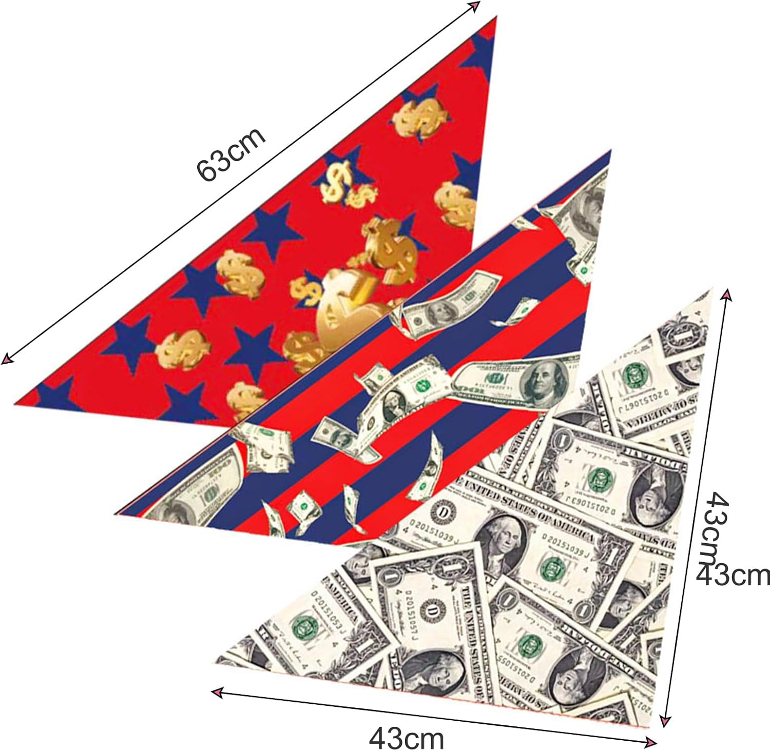 BSITSSS Pack of 3 Dog Bandanas, American Dollar Dog Bandana, Neckerchiefs, Dog Scarves, Dog Scarf Accessories for Dogs and Cats Birthday image number 2